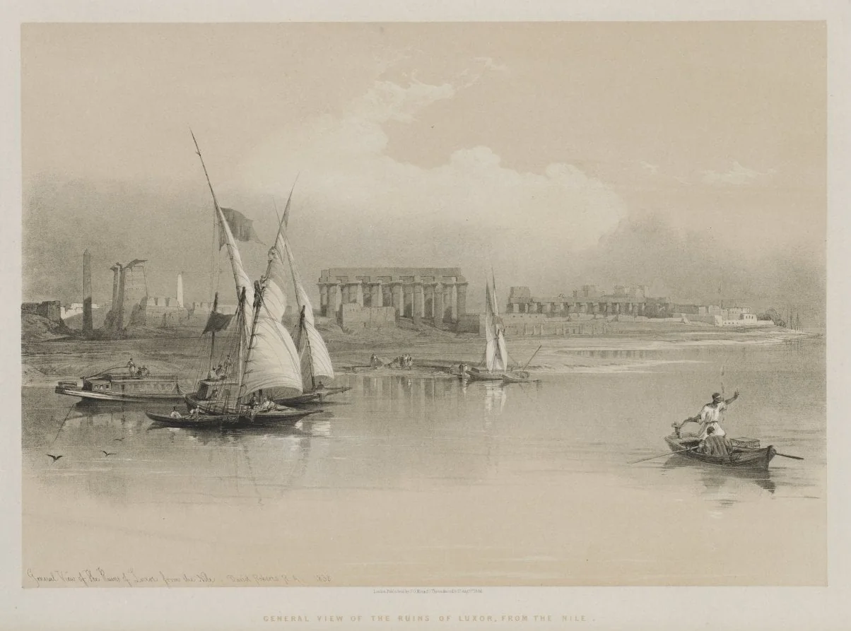 Egypt and Nubia, Volume I: General View of the Ruins of Luxor, From the Nile, by Louis Haghe, 1846