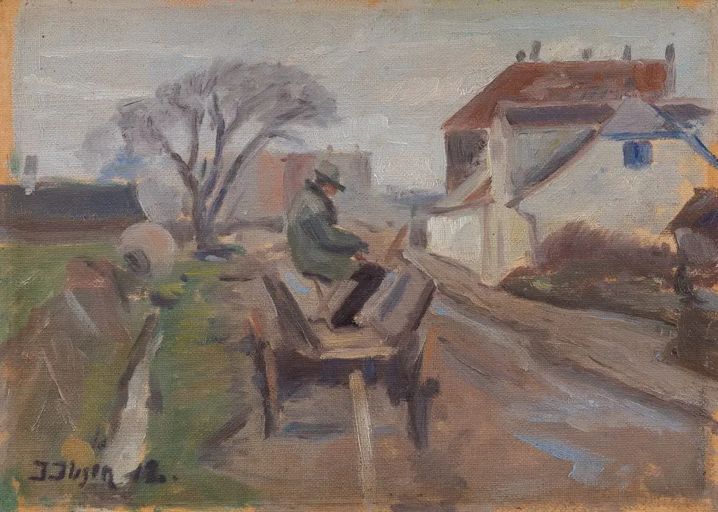 The Painter Ølund Hansen Sitting in a Wagon Painting