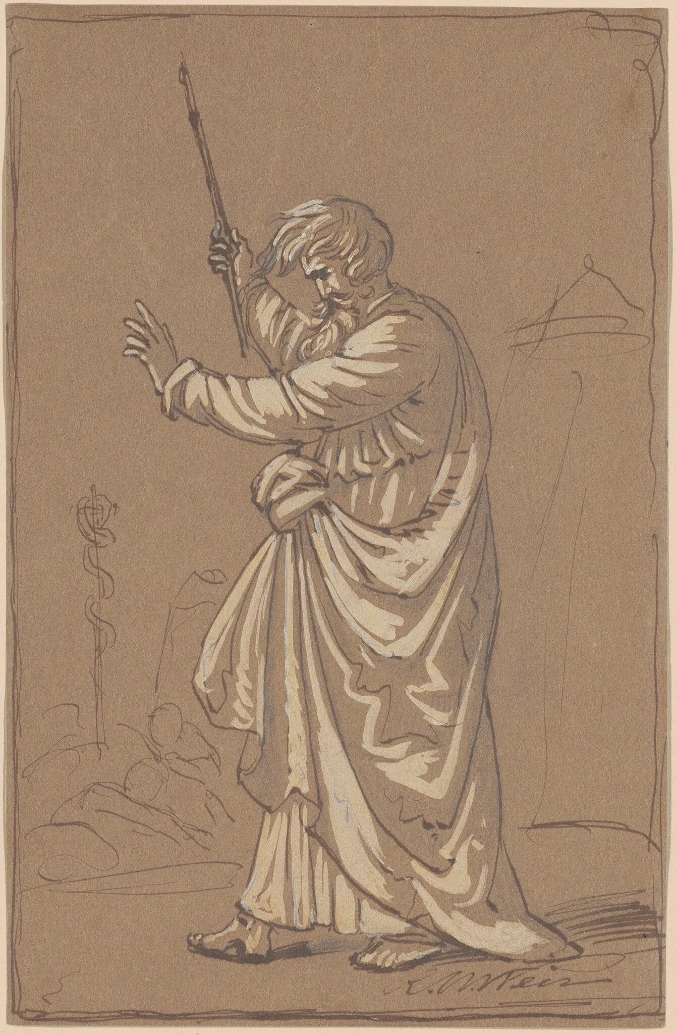 Aaron Converting His Staff into a Serpent, by Robert Walter Weir, gouache, 1864