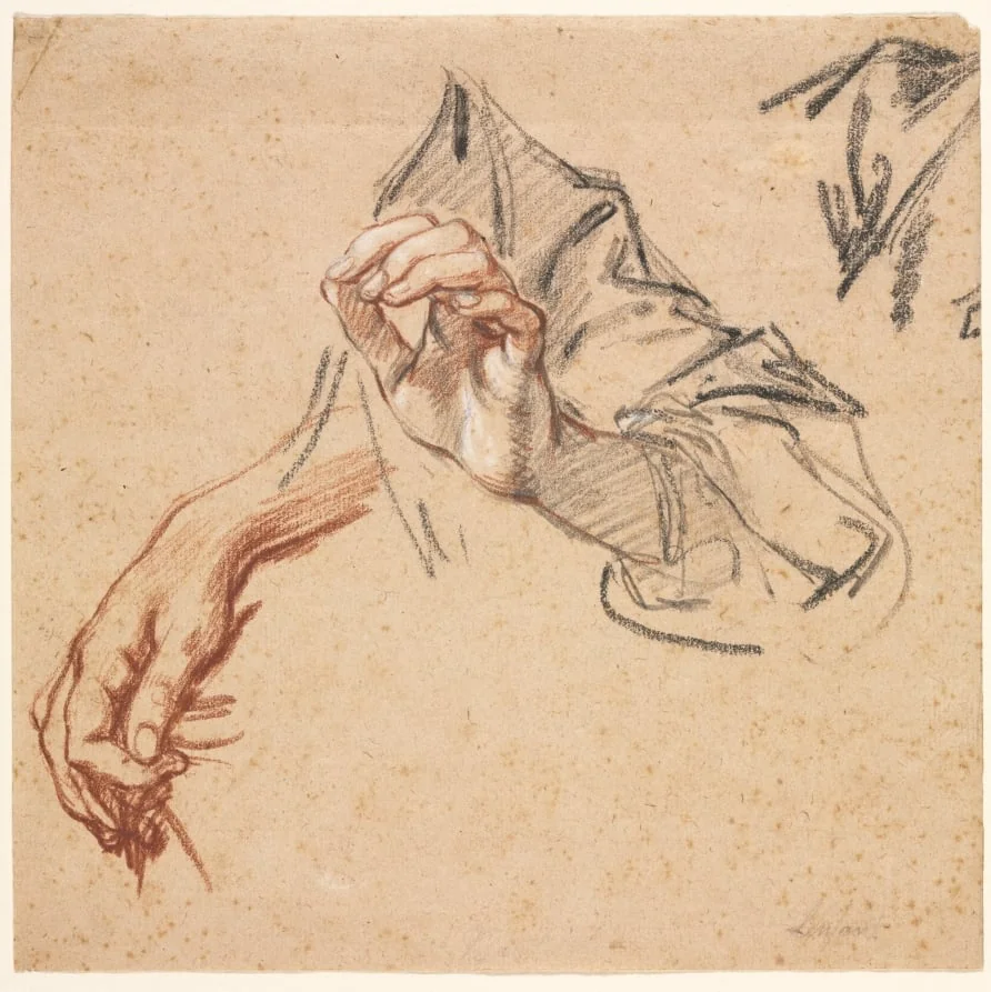 Study of Hands (recto), by Pierre L'Enfant, 1704