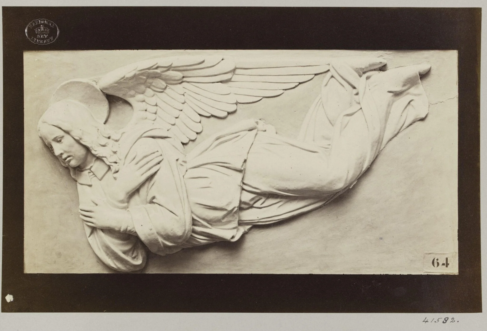Bas-relief of enamelled flying angel, by Louise Laffon, photographic, 1864