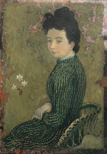 Eva Meurier in a Green Dress