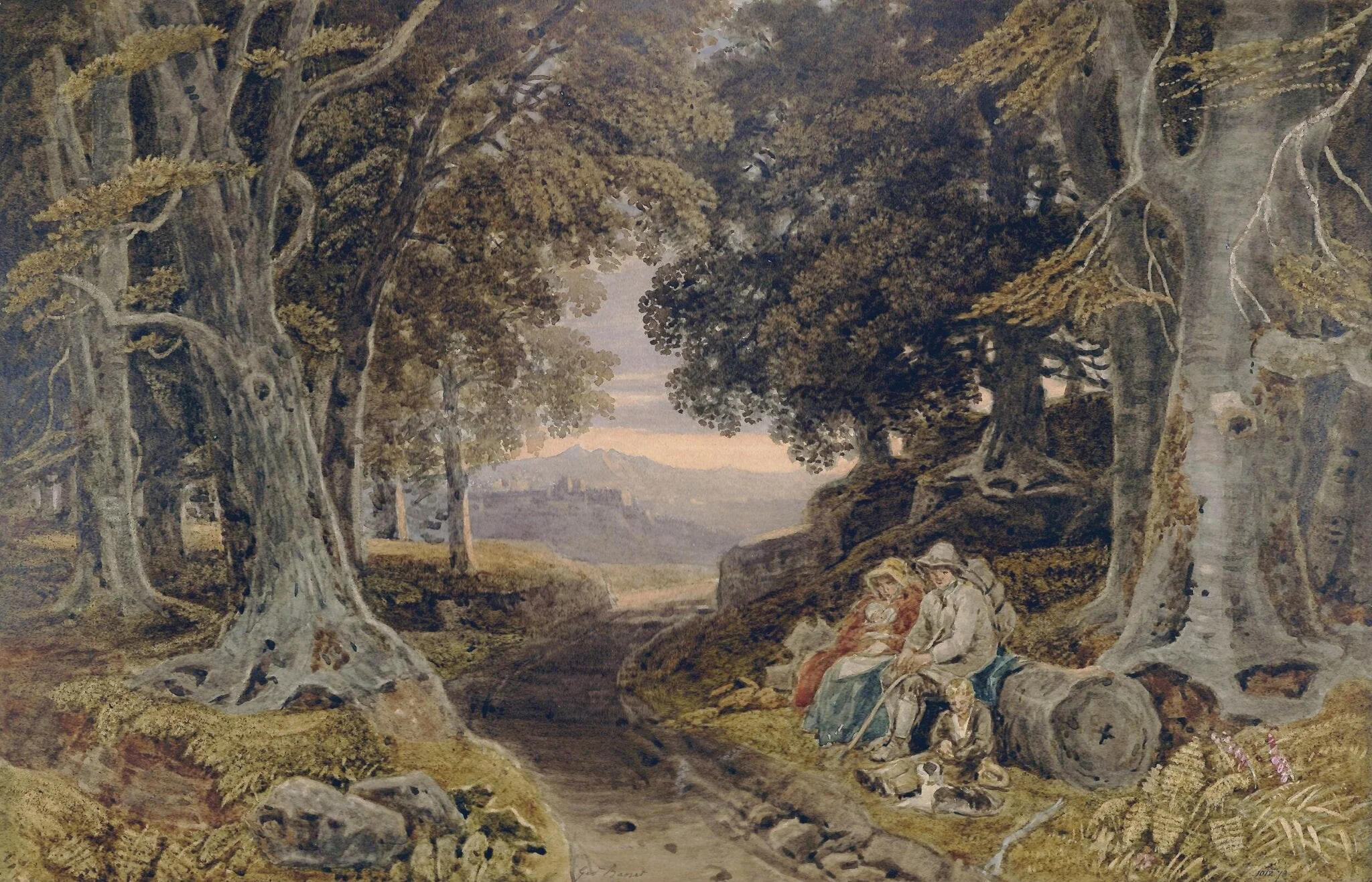 Weary Trampers, by Barret, watercolor, 1840
