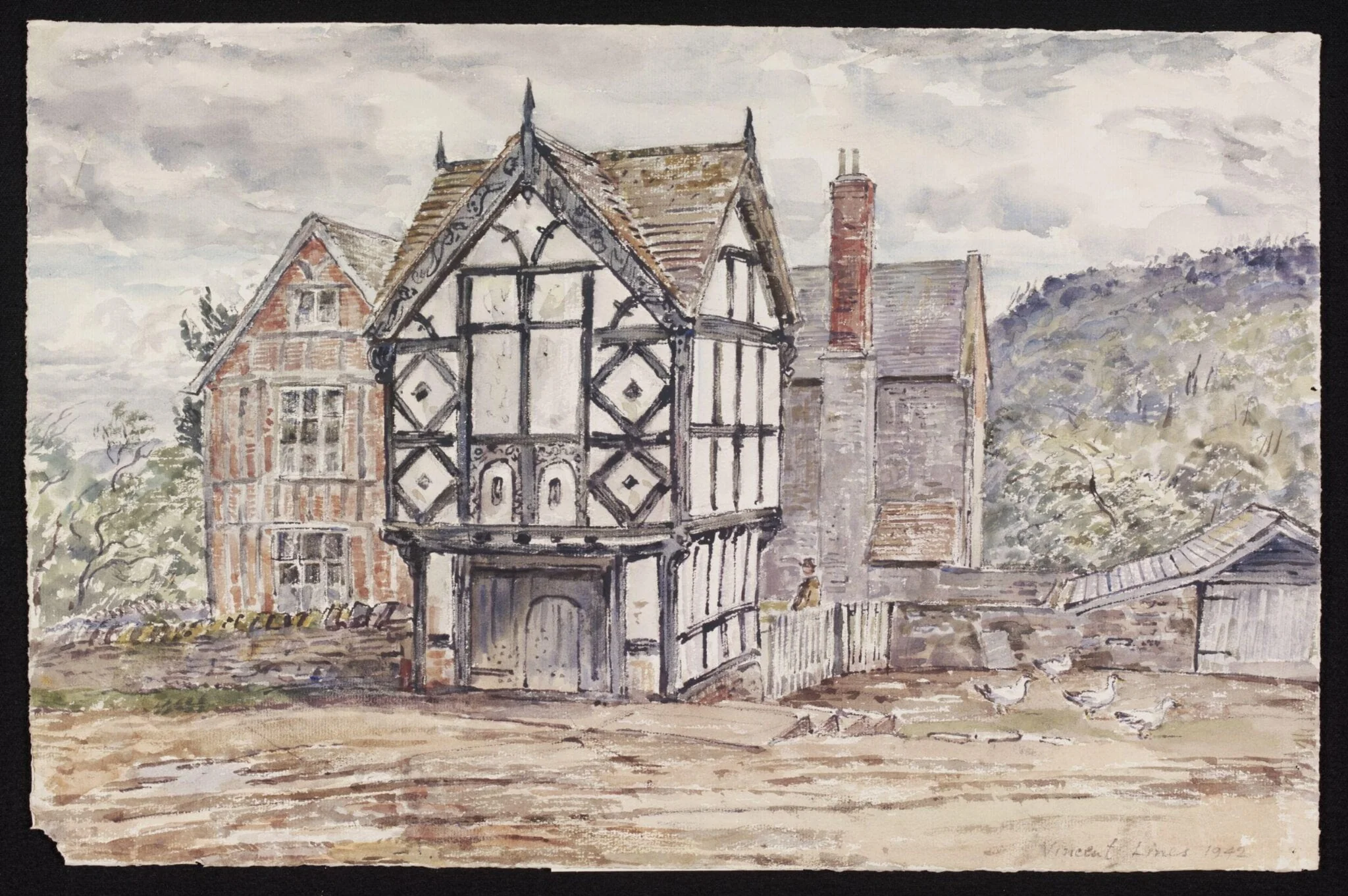 Farm and Falconry, The Buttas, Canon Pyon, by Lines, watercolor, 1942
