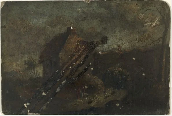 Cottage by a Stream; Two Women in Conversation (on verso), by William Howis junior, unspecified, 1852