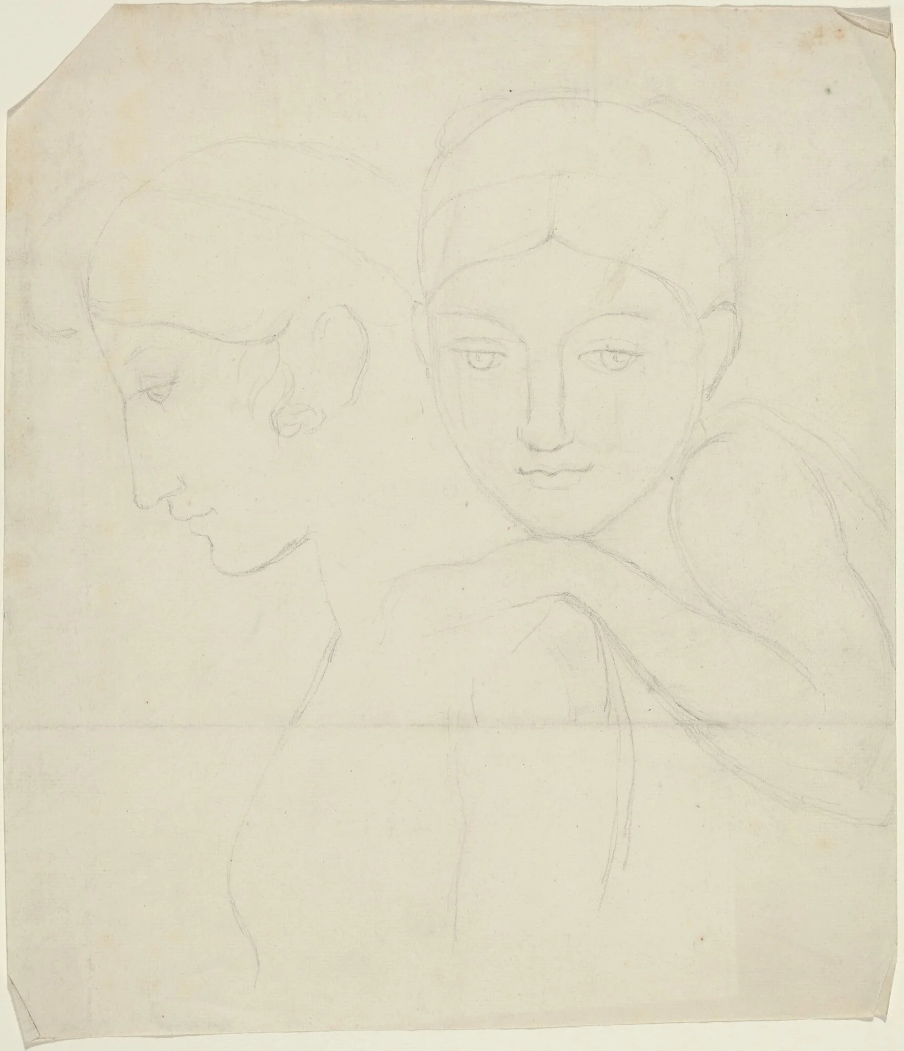 Two Women's Heads, by John Flaxman, graphite, 1790