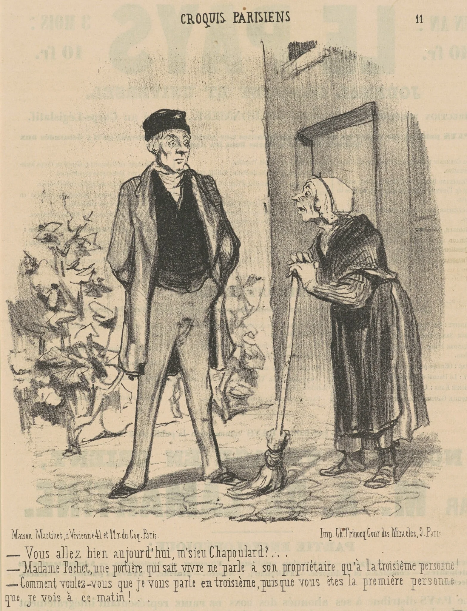 Vous allez bien aujourd'hui, M'sieu Chapoulard? ..., by Honoré Daumier, ink, 1852