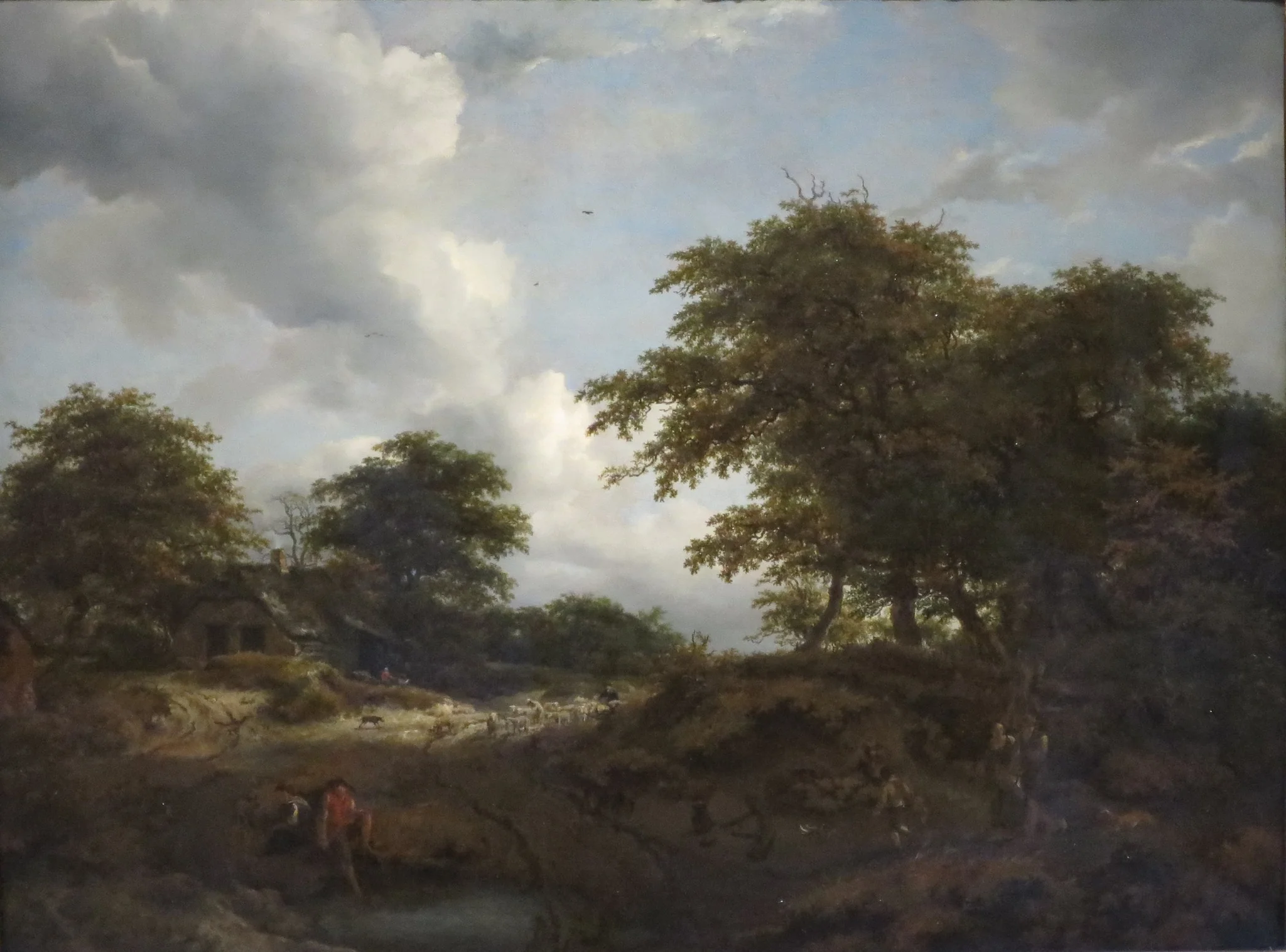 Wooded Landscape with a Pool and Figures, by Jacob van Ruisdael, oil, 1660
