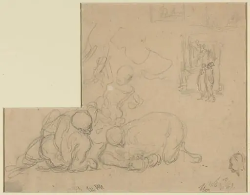 Sheet of Studies with Two Large Men on the Ground