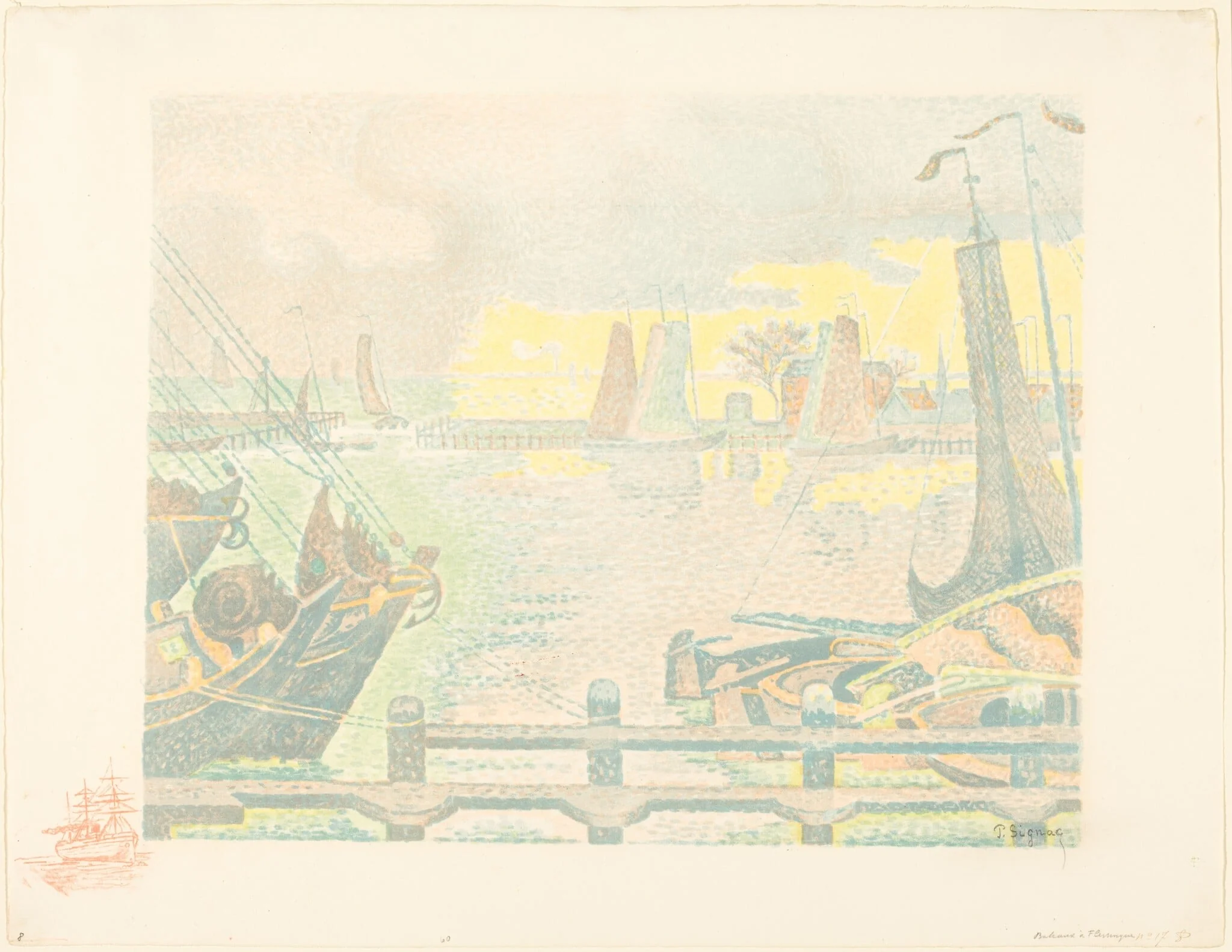 Boats at Flushing (Bateaux à Flessingue), by Paul Signac, ink, 1895