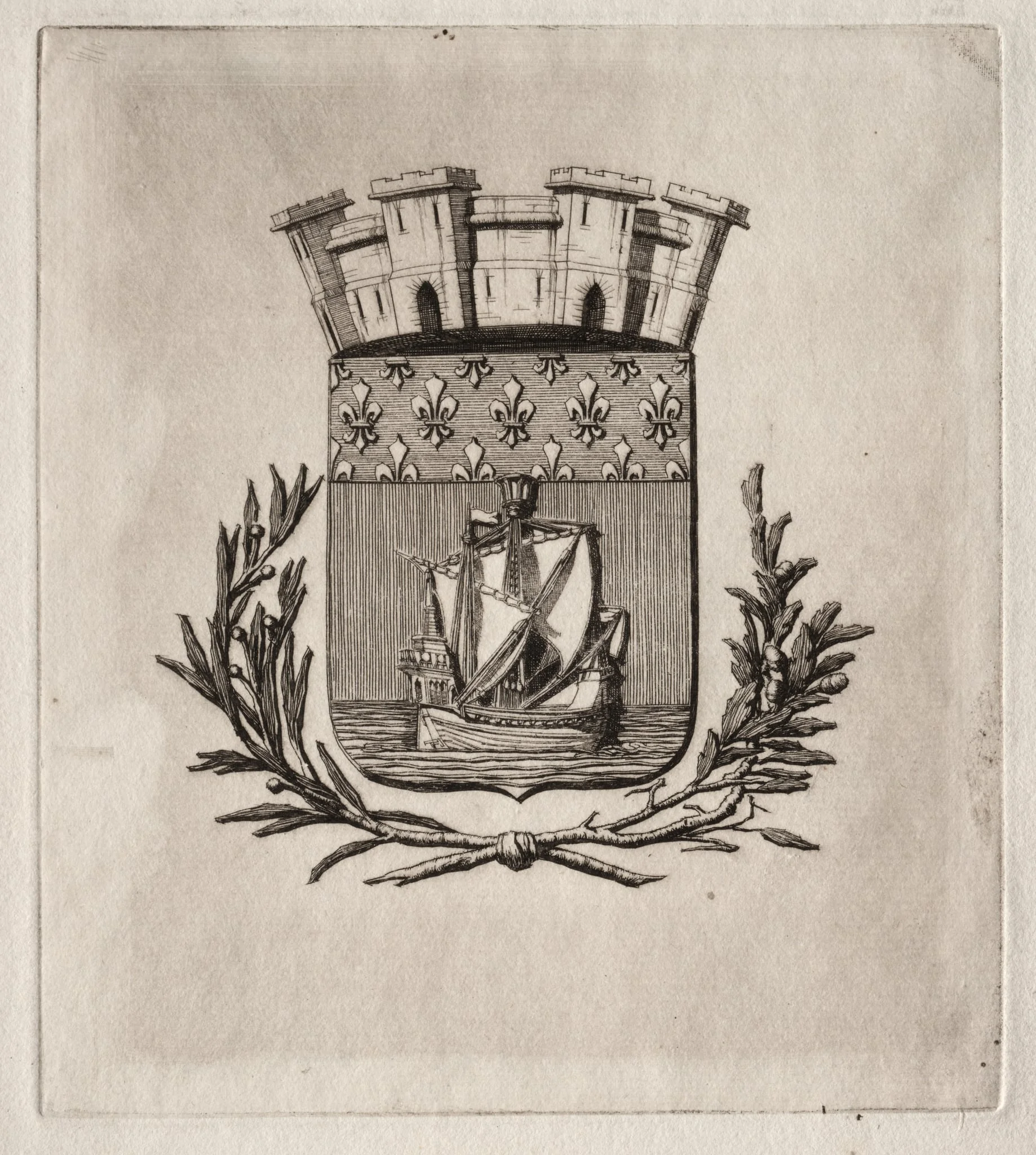 Etchings of Paris:  The Symbolical Arms of the City of Paris, by Charles Meryon, 1854