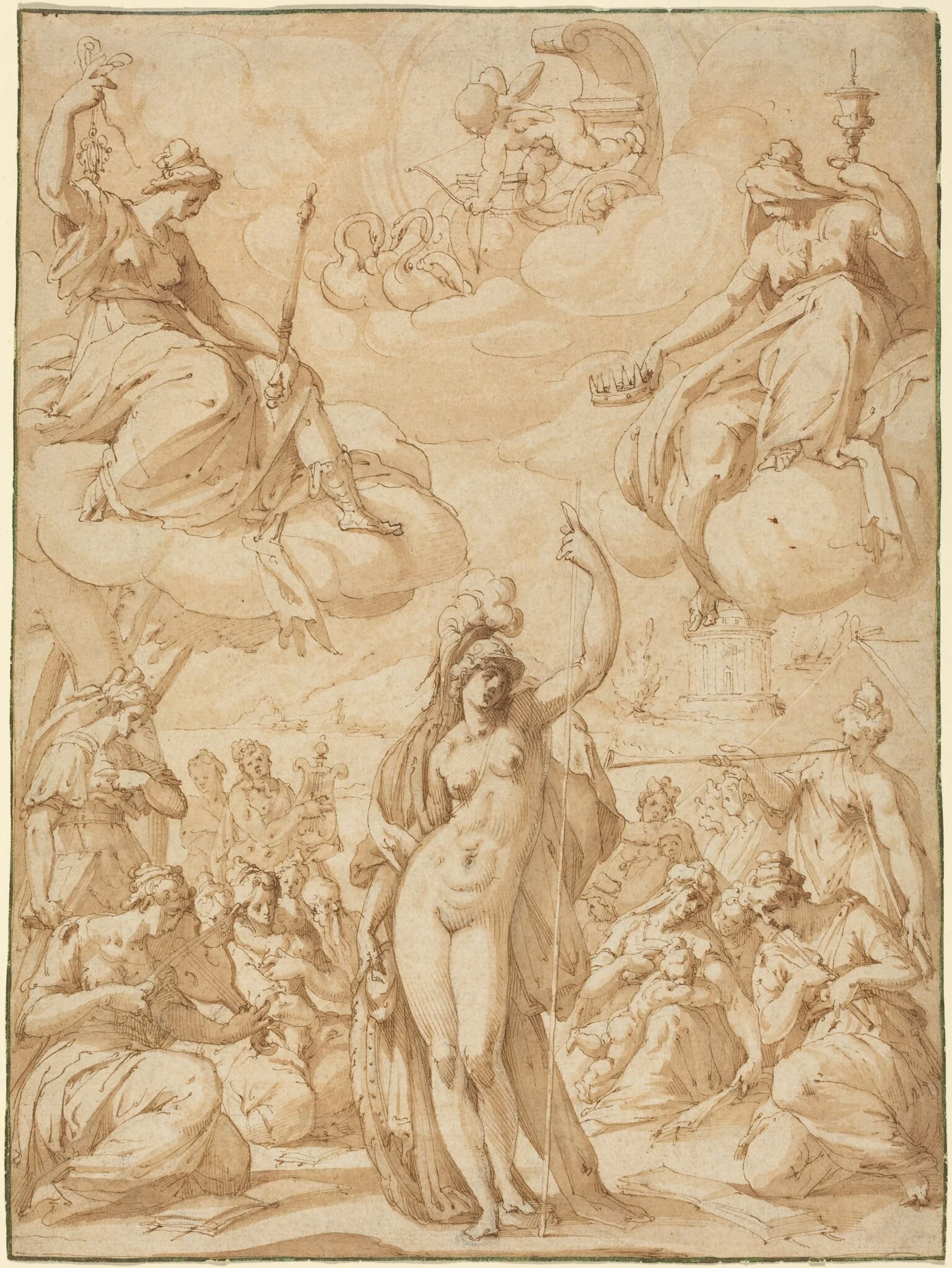 Allegory of Minerva as the Head of the Muses, by Hans Speckaert, chalk, 1575