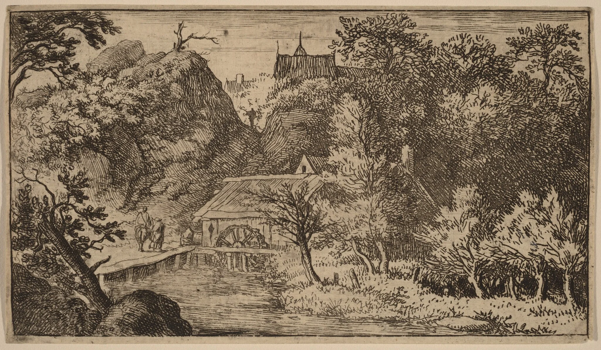 Water Mill at the Foot of a Mountain, by Allart van Everdingen, ink, 1650