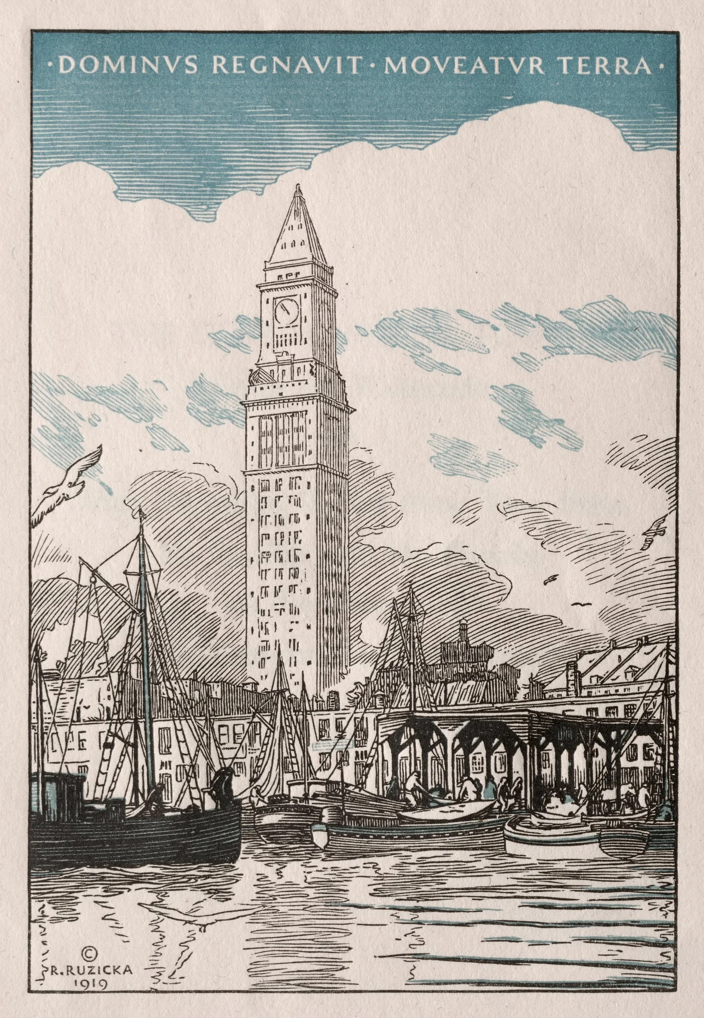 The Custom House Tower from the Waterside, by Rudolph Ruzicka, 1919