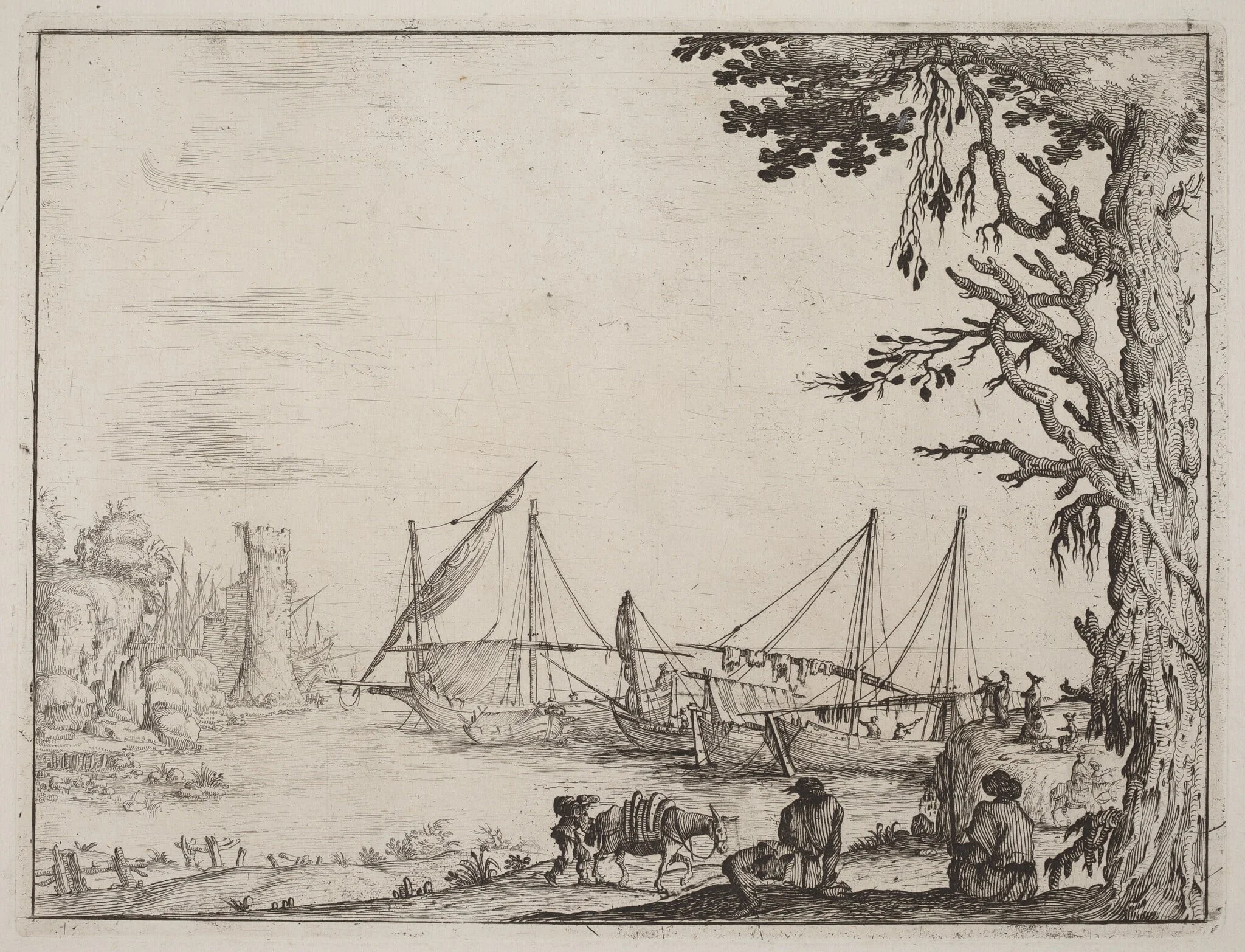 Seaport with Anchored Vessels
