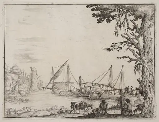 Seaport with Anchored Vessels