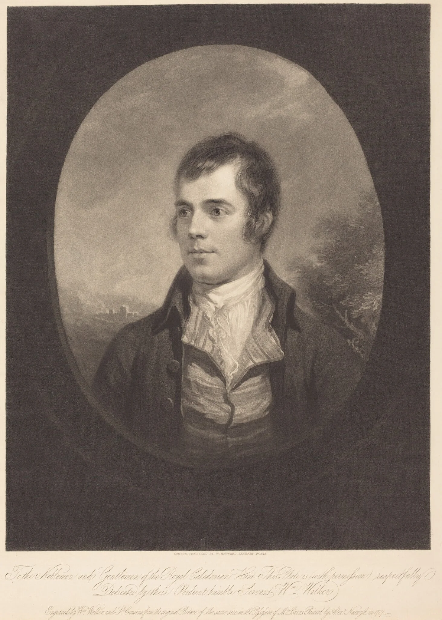 Robert Burns, by Samuel Cousins, ink, 1842