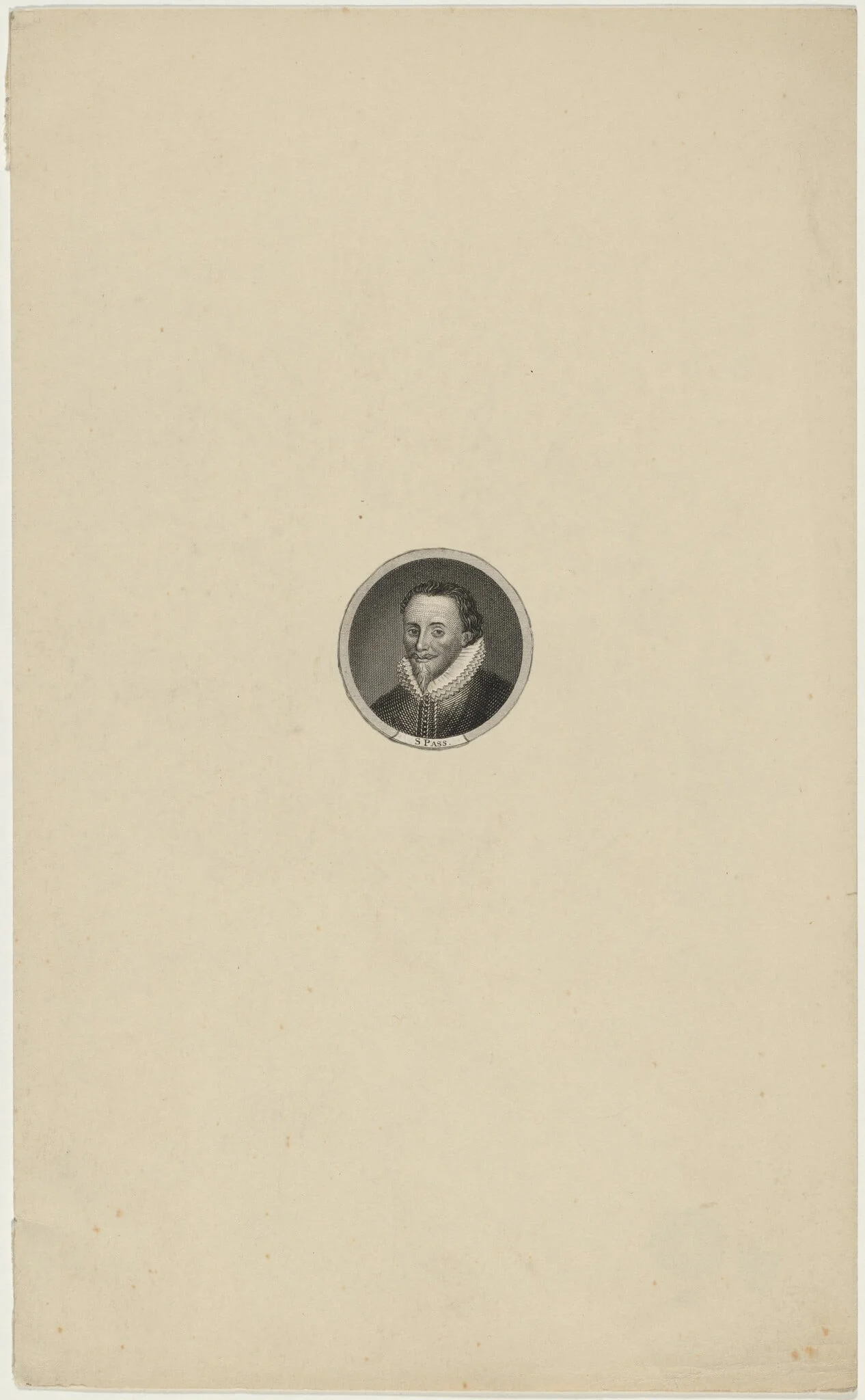 Medallion Portrait of Man in Ruff and  Pointed Beard, by Simon van de Passe, ink, 1621