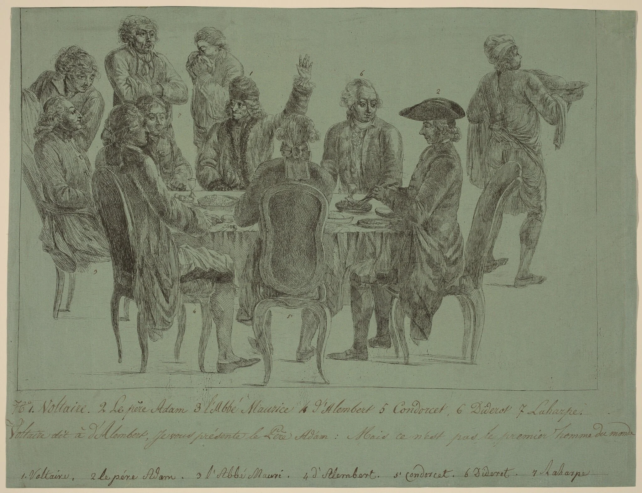 The Philosophers' Meal, by French 18th Century, ink, 1772