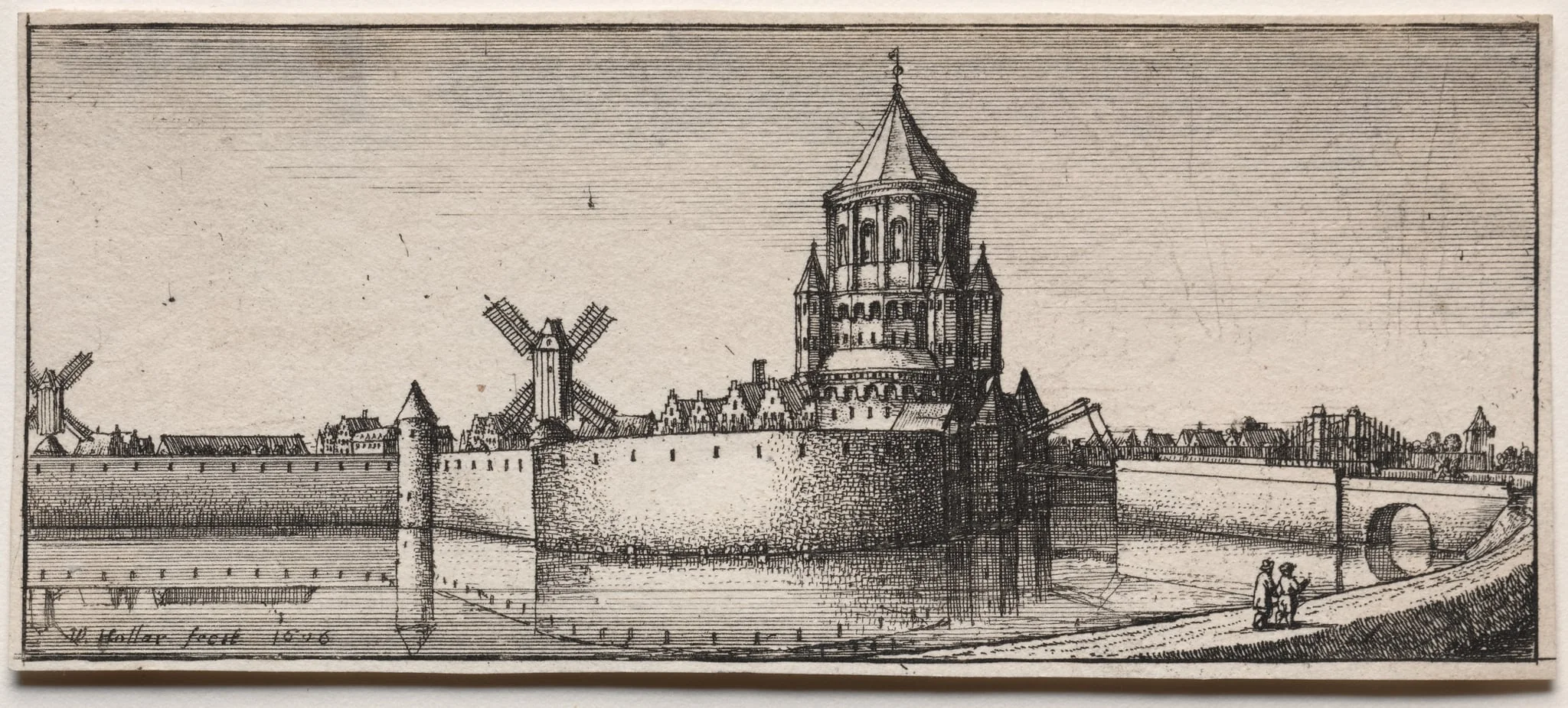 Moated Town Gate, by Wenceslaus Hollar, 1676