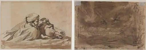 Man Clutching a Horse in Water, after Poussin's "Deluge" (recto); Compositional Study? (possibly for "Poussin's Deluge") (verso)