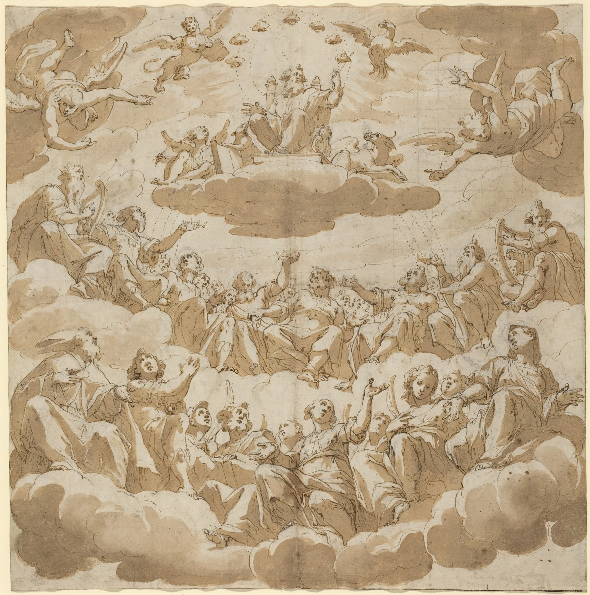 God Enthroned Surrounded by Saints, by Giovanni Battista Trotti, ink, 1588