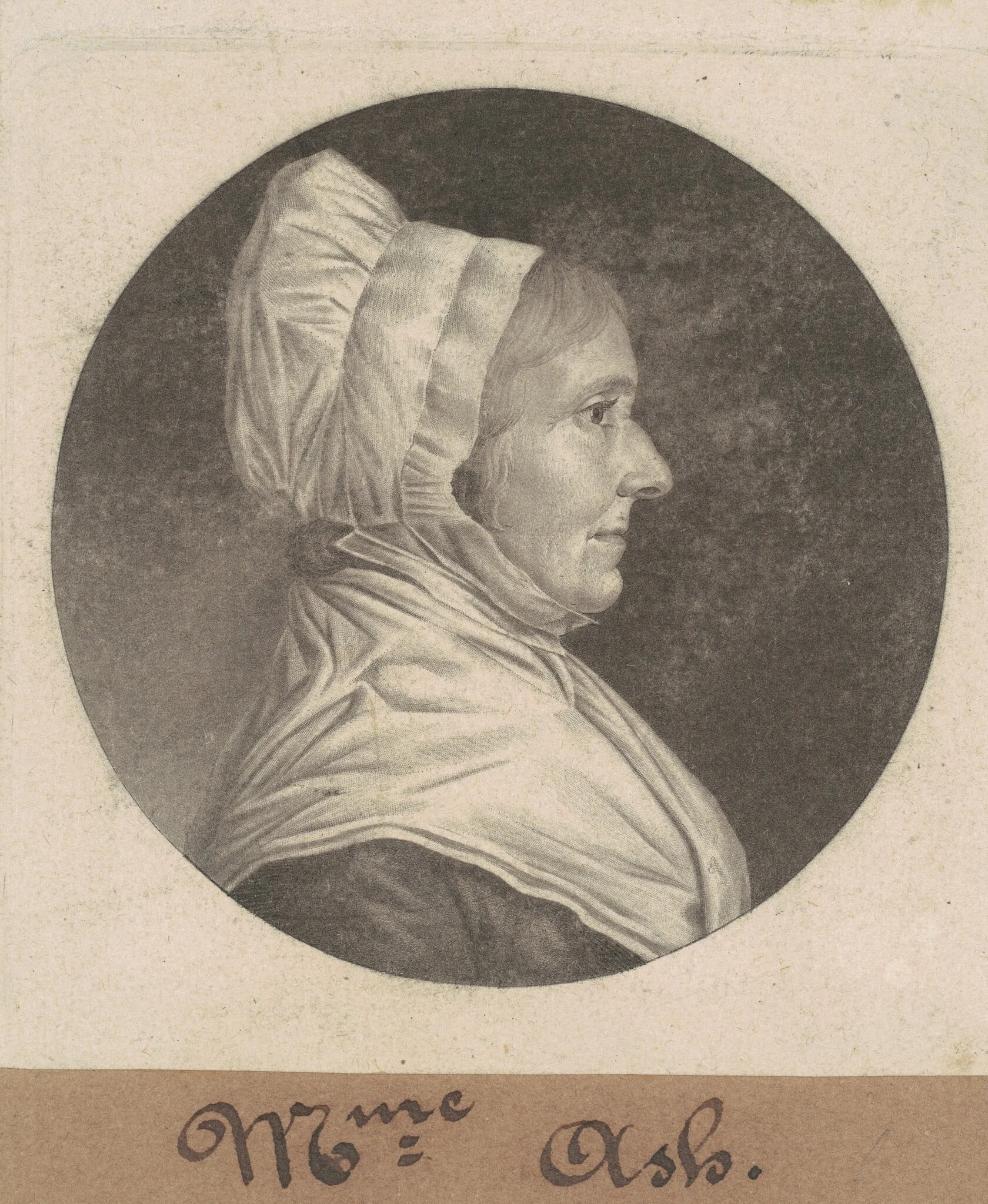 Mrs. Ash, by Charles Balthazar Julien Févret de Saint-Mémin, ink, 1807