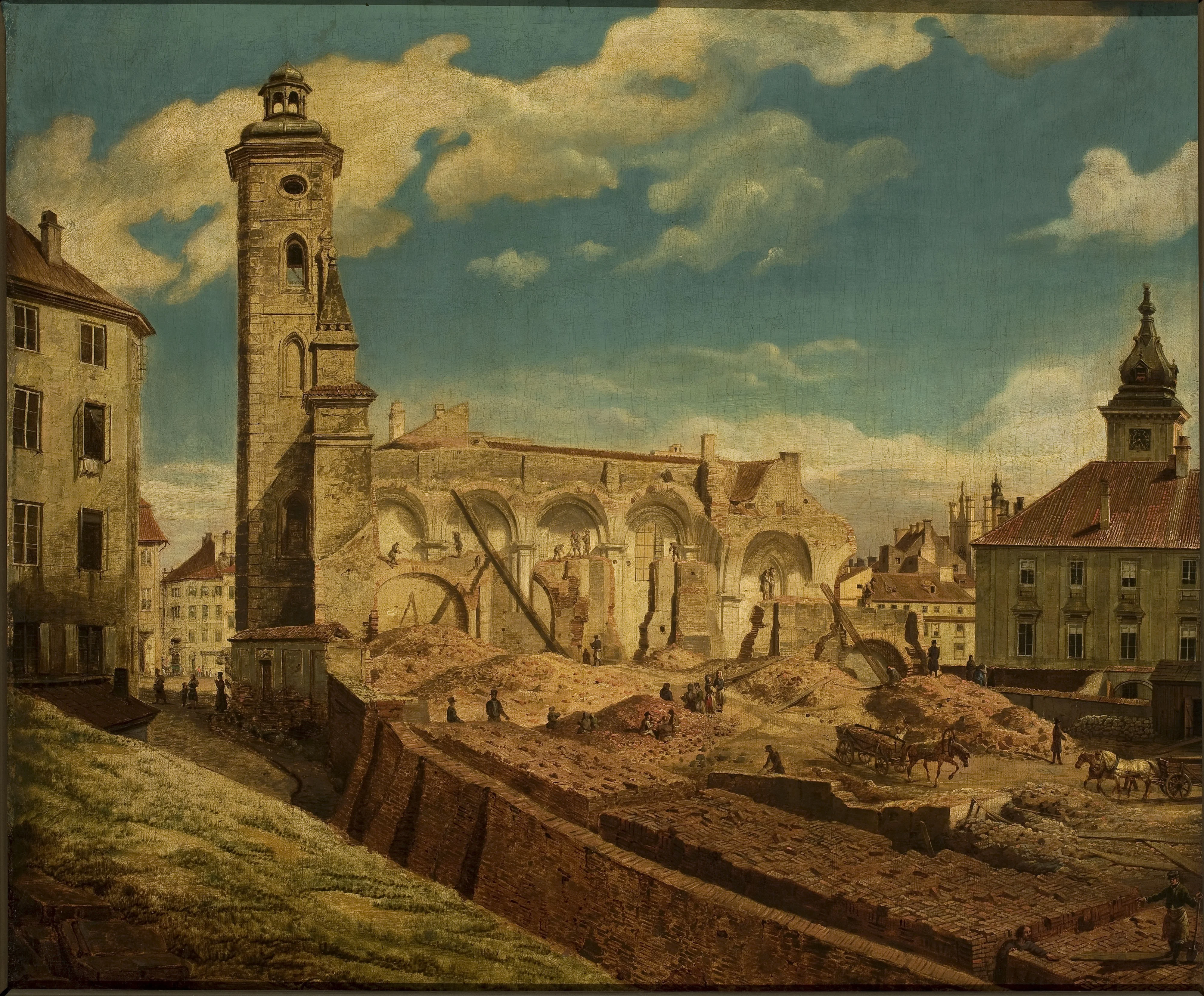 Demoliition of the church of the Bernardine Sisters in Warsaw