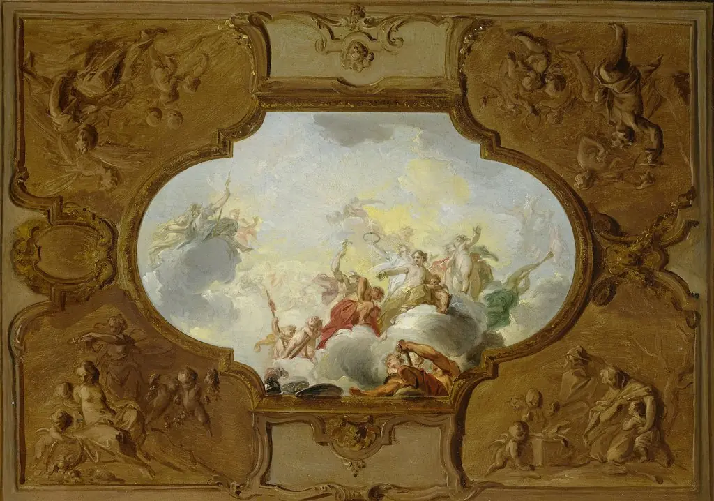 Design for a ceiling piece with Aeneas and the four seasons in the corners