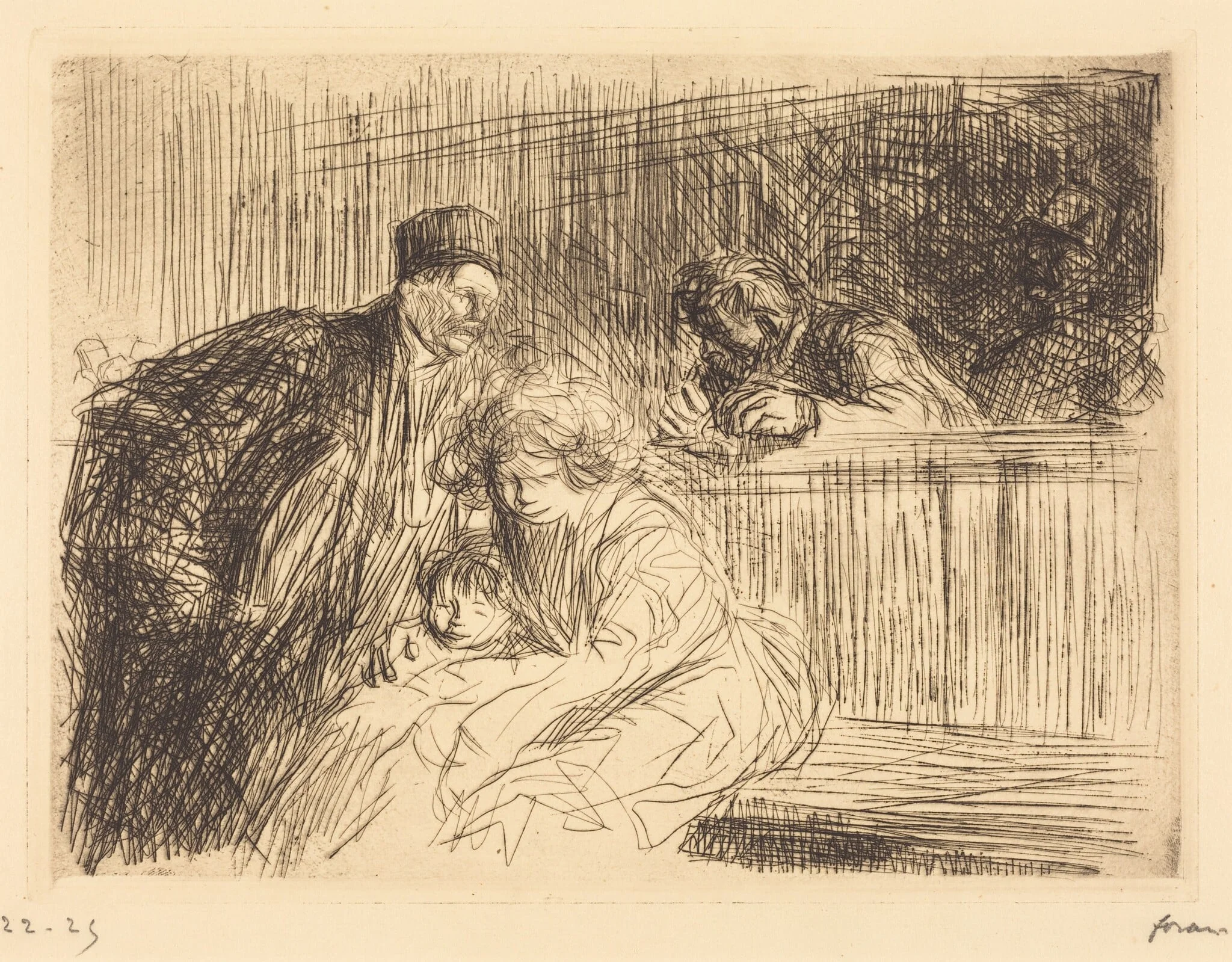 L'avocat parlant au prévenu (2e planche) (The Lawyer Talking to the Prisoner) (second plate), by Jean-Louis Forain, ink, 1909