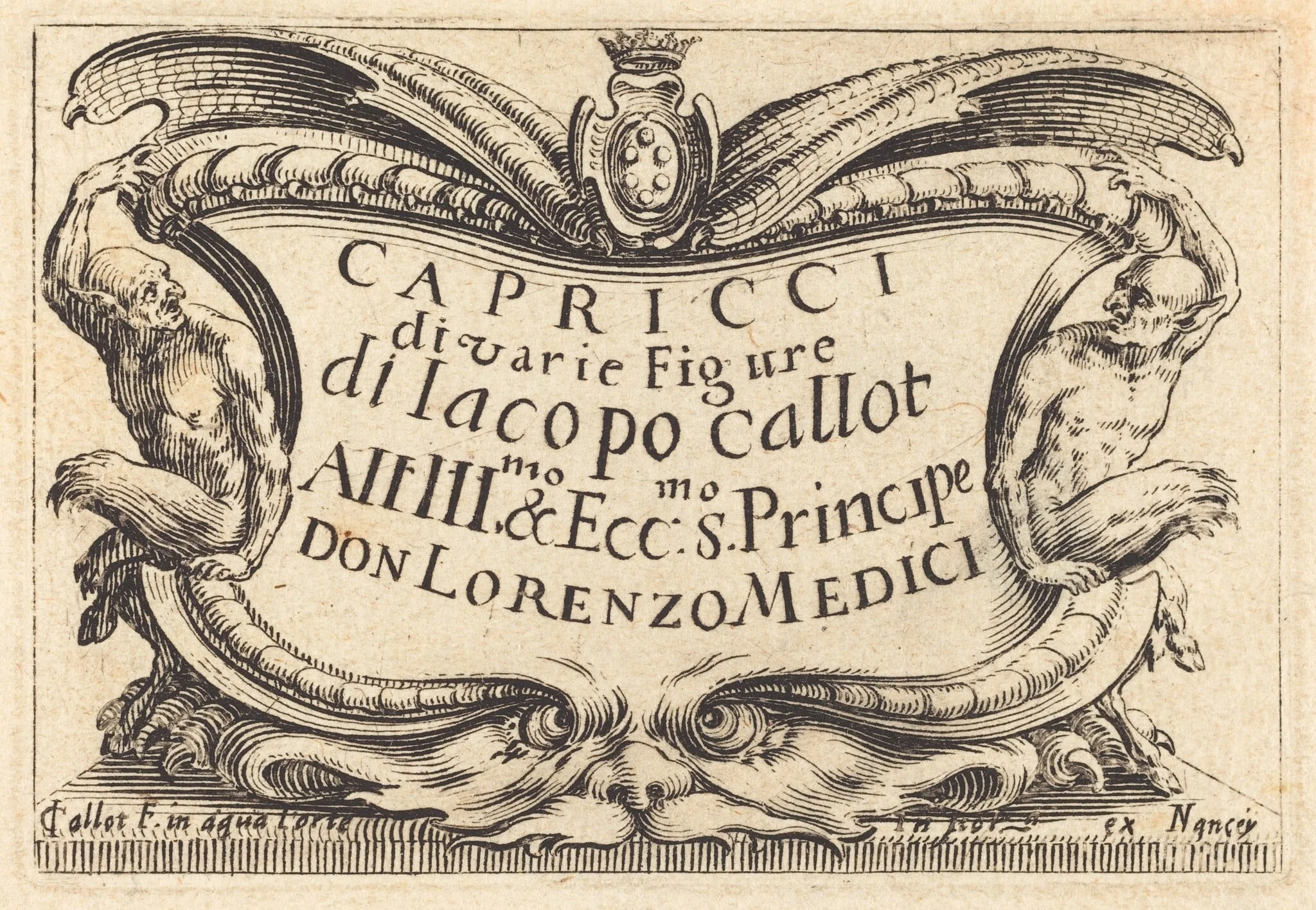 Title Page for "The Capricci", by Jacques Callot, ink, 1622