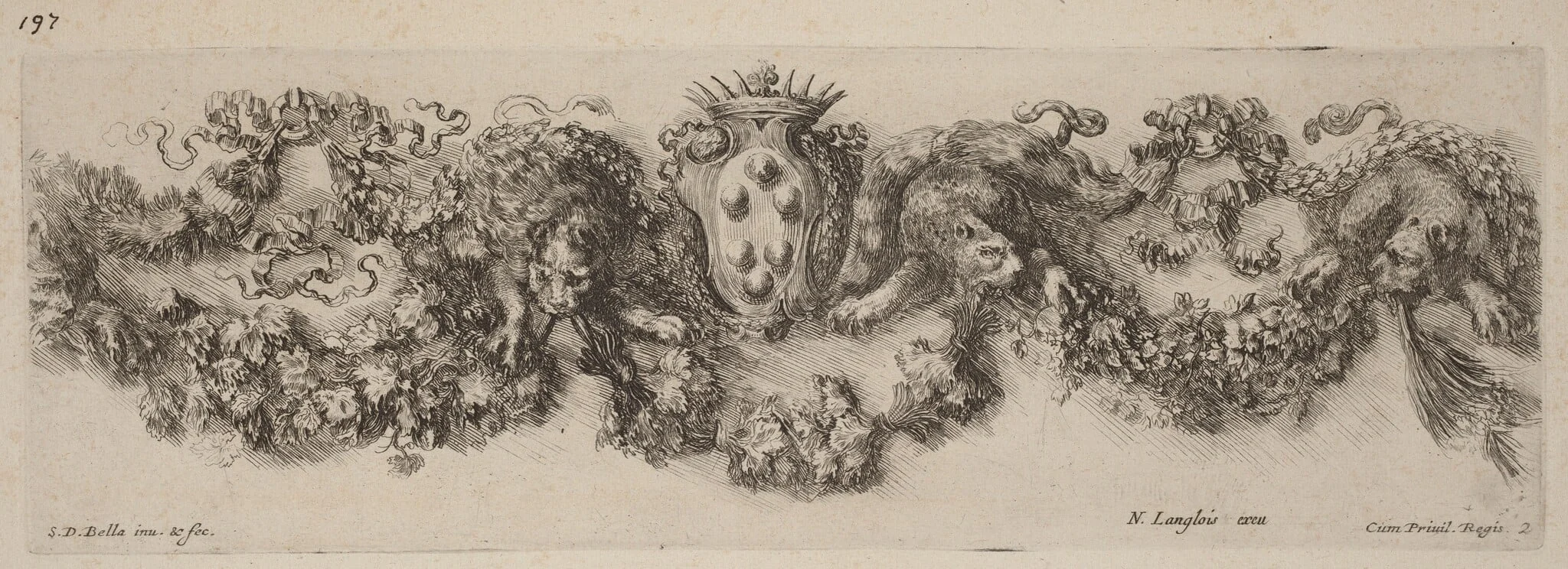 Festoon with Medici Coat of Arms, by Stefano Della Bella, ink, 1648
