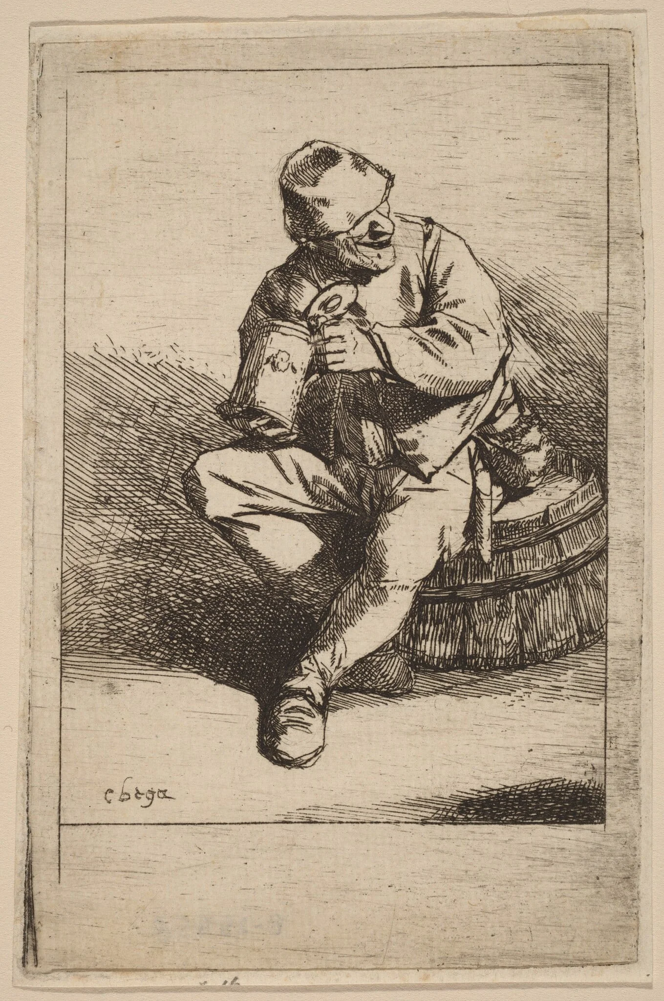 The Drinker, by Cornelis Pietersz Bega, ink, 1648