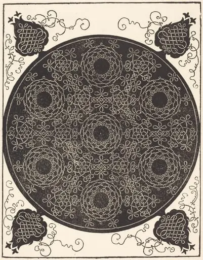 The Fourth Knot (combining seven circular groups of knots with black centers)