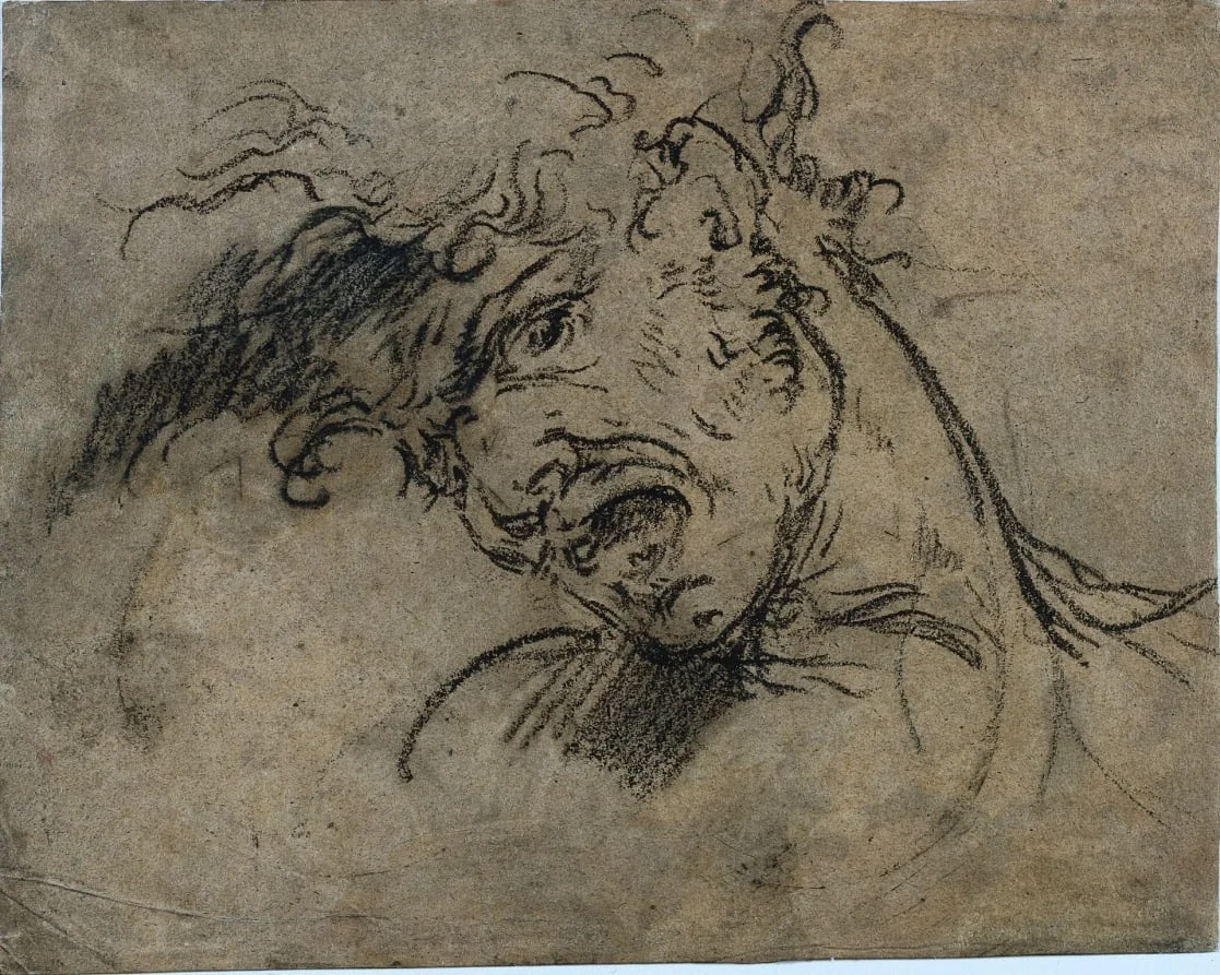 Head of a Screaming Man (recto), by Benjamin West, 1792