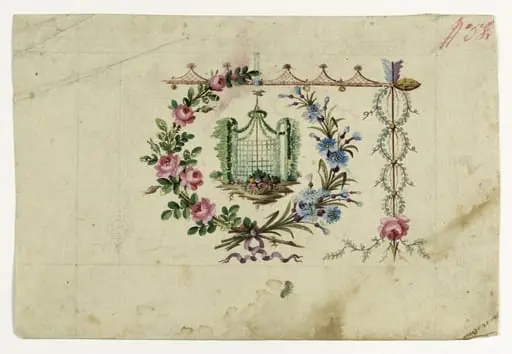 Kiosque entouré d'une guirlande, projets de broderies de gilet, XVIIIème siècle