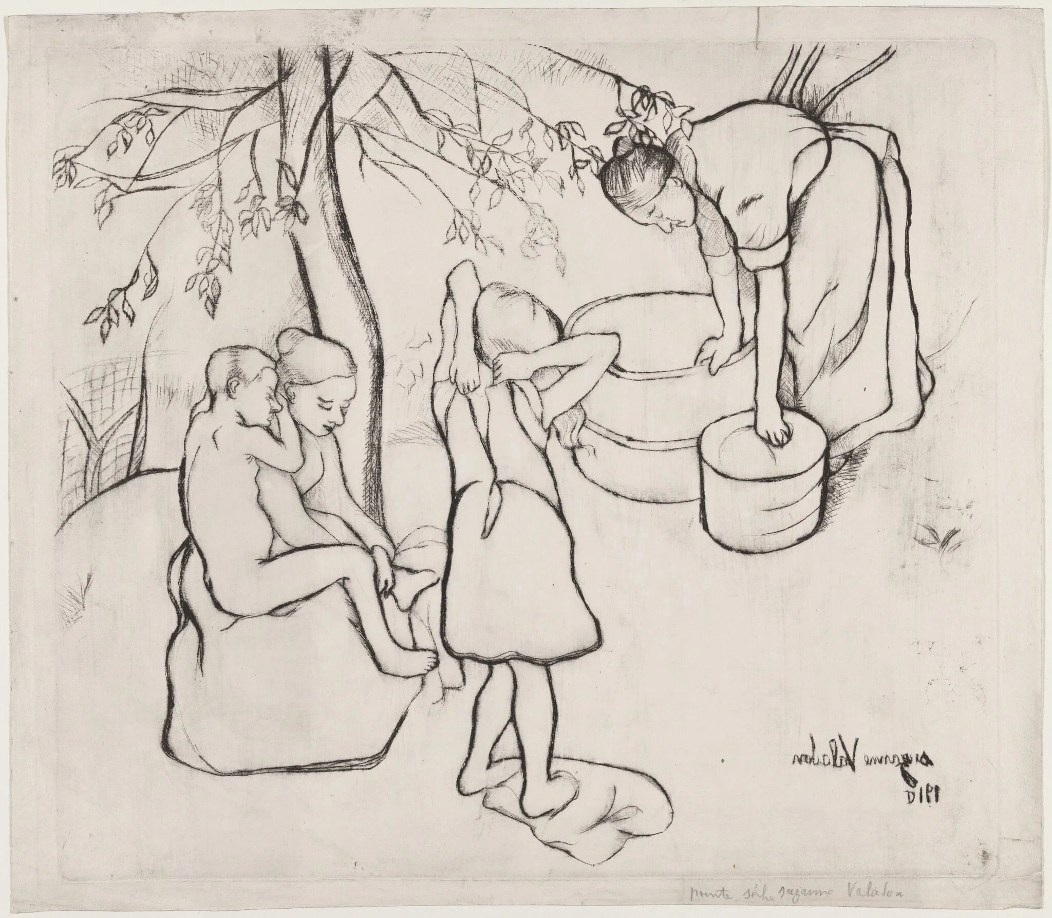 Toilette des enfants dans le Jardin, by Suzanne Valadon, ink, 1910