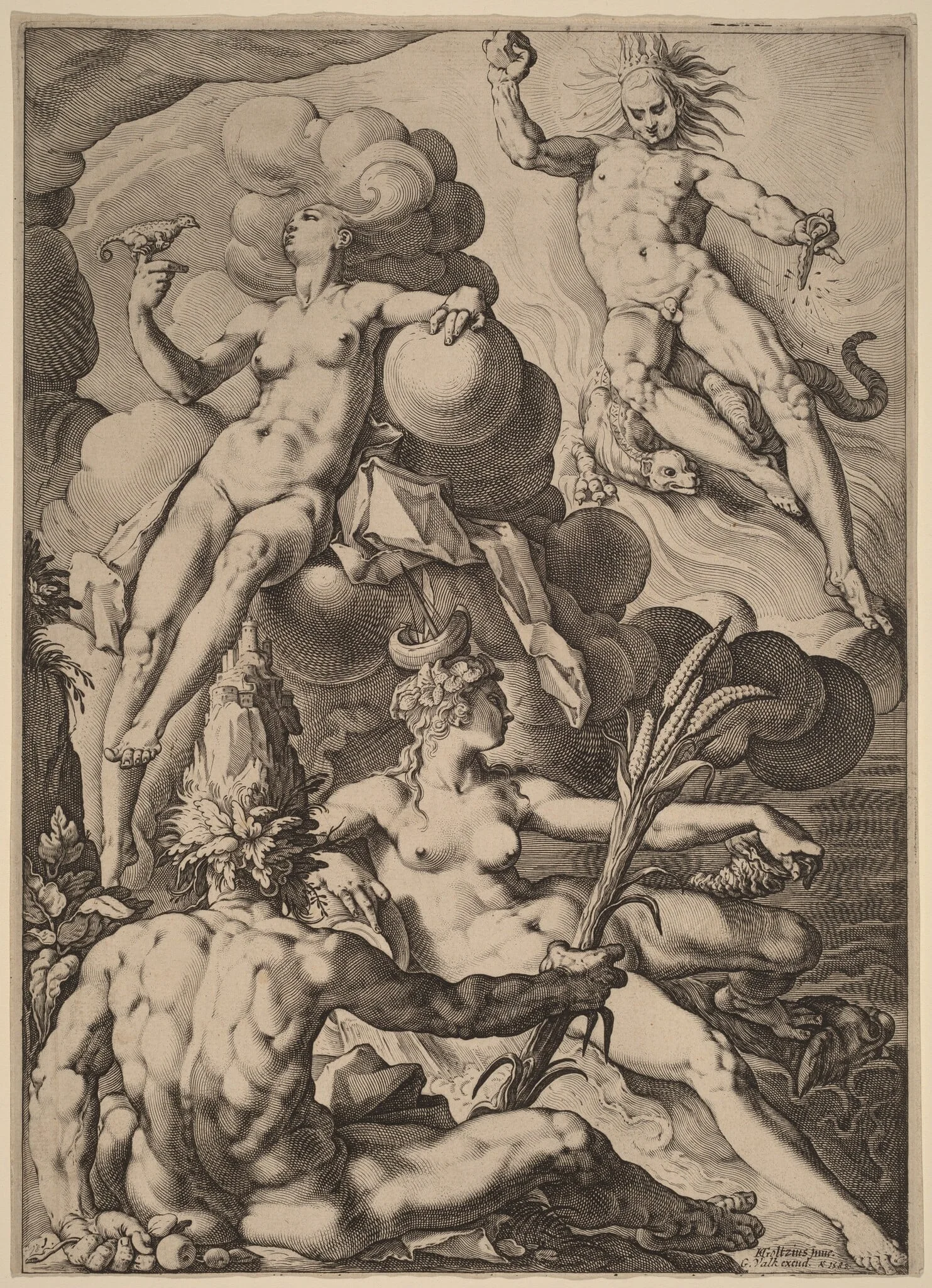 The Four Elements, by Jacob Matham, ink, 1588