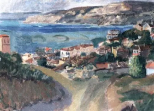 Peisaj la malul mării/ Peisaj de coastă cu dealuri