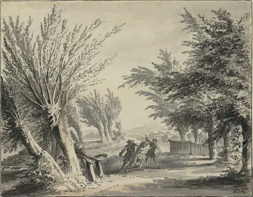 Road Scene with Footpads attacking a Traveller
