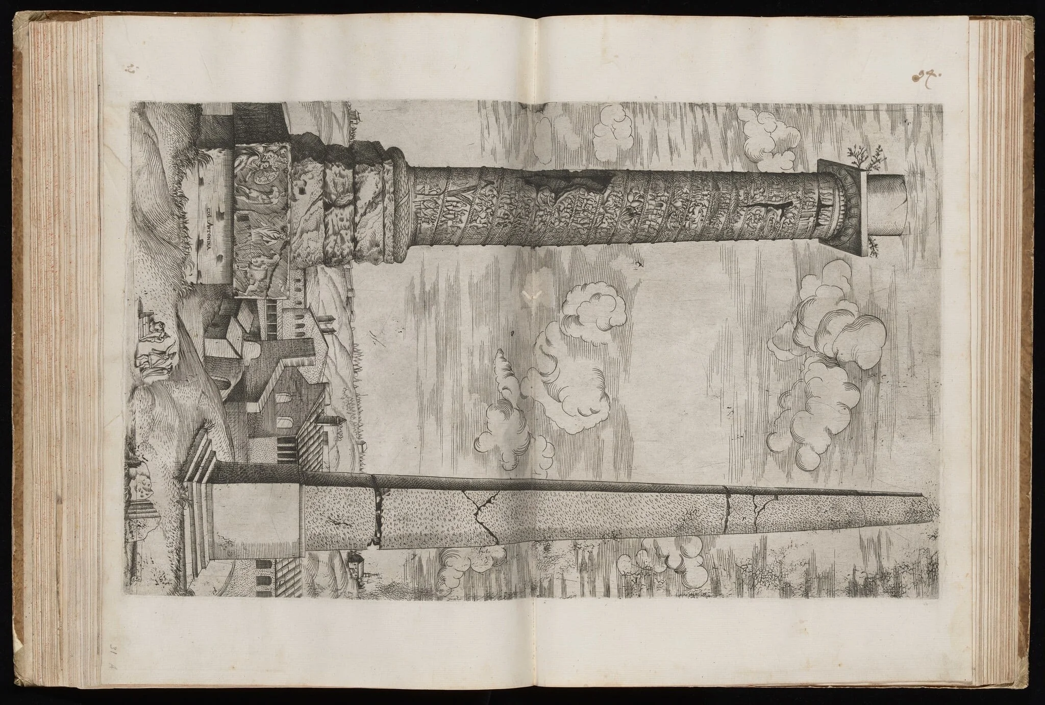 The Column of Marcus Aurelius with an Obelisk, by Italian 16th Century, ink, 1544