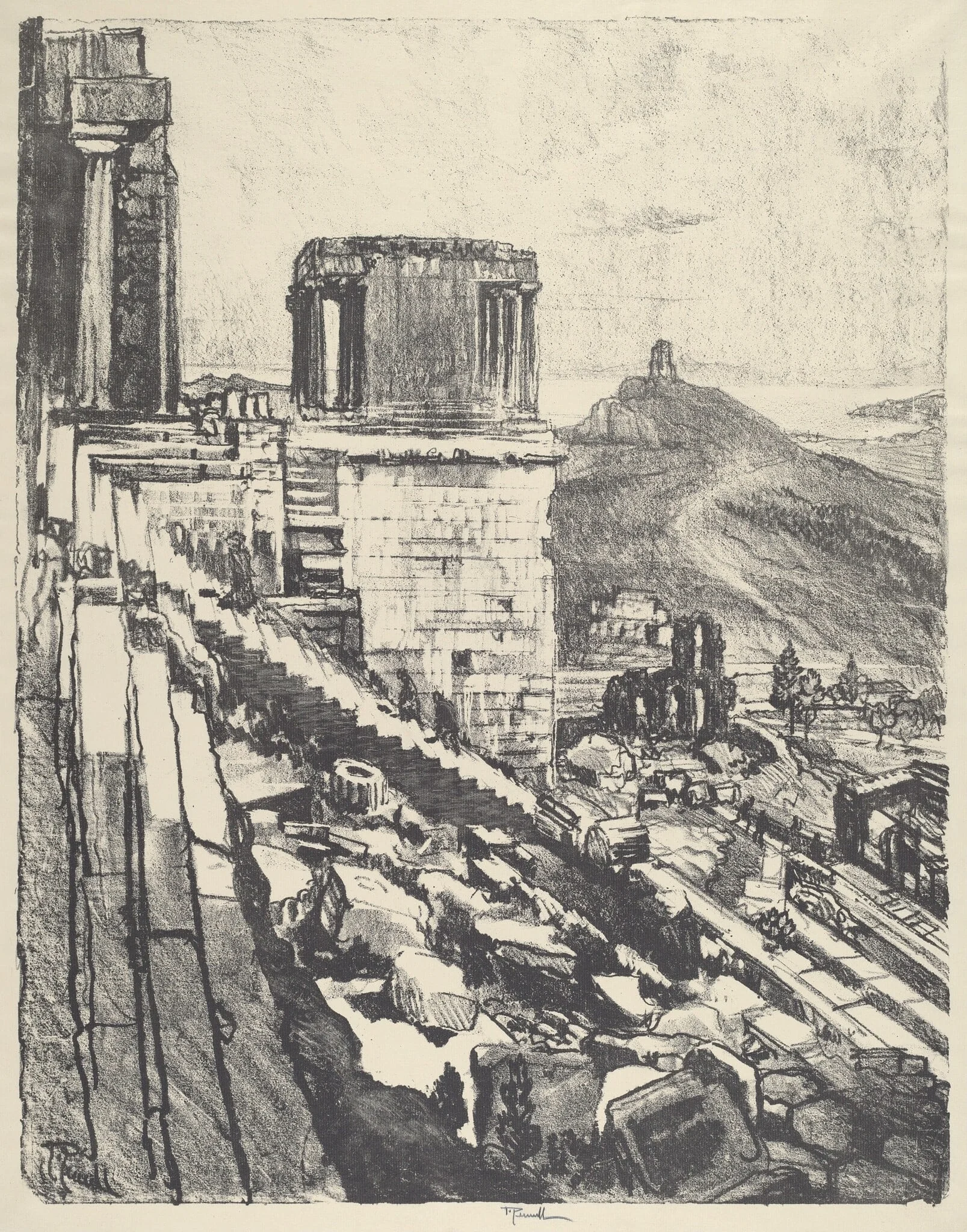 The Temple of Nike, Athens, by Joseph Pennell, ink, 1913