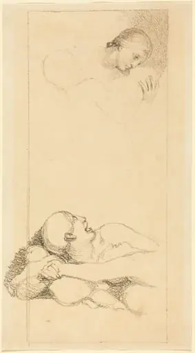 Frightened Man Looking Up; Woman and Children