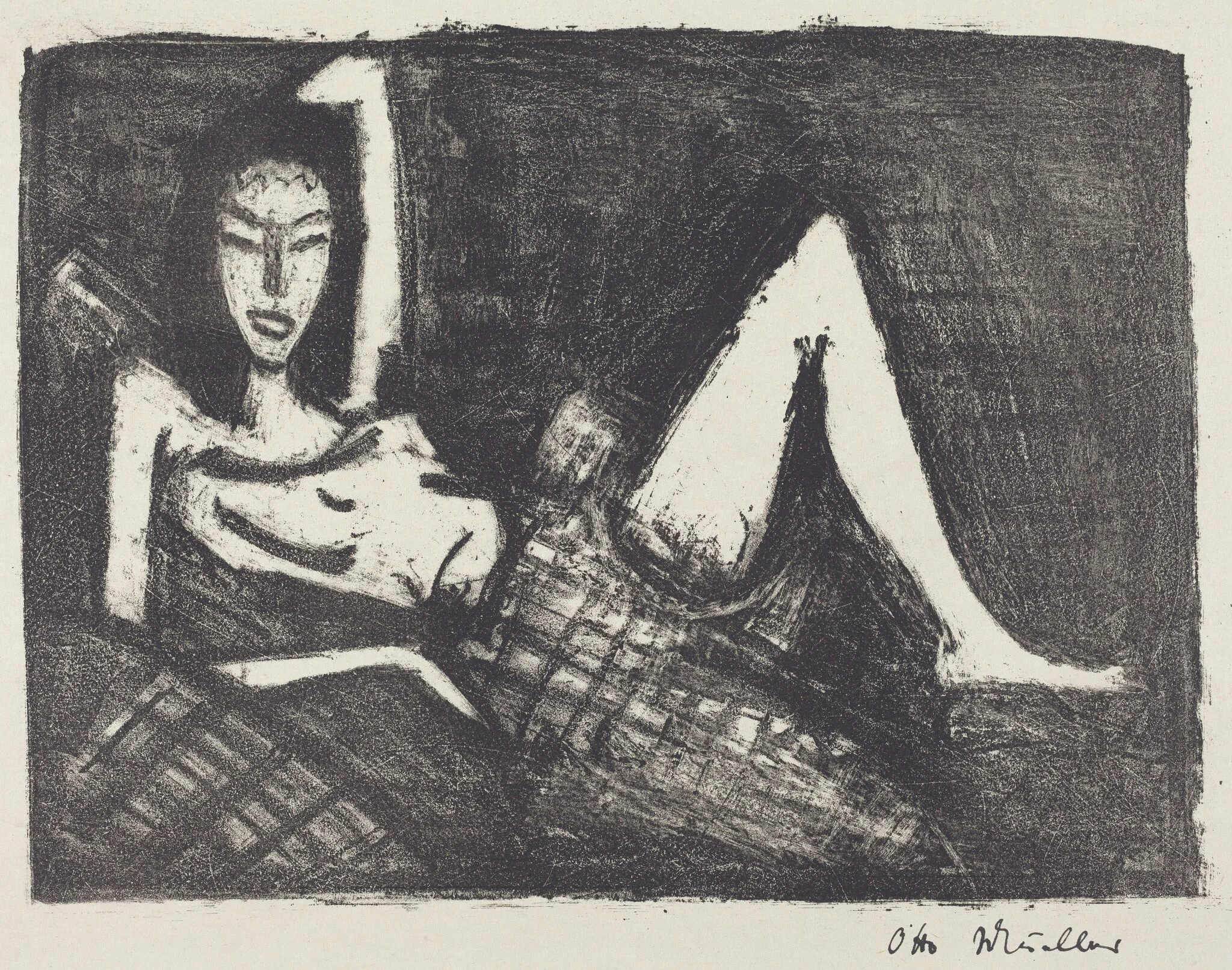 Girl on a Couch (Madchen auf dem Kanapee), by Otto Mueller, ink, 1922