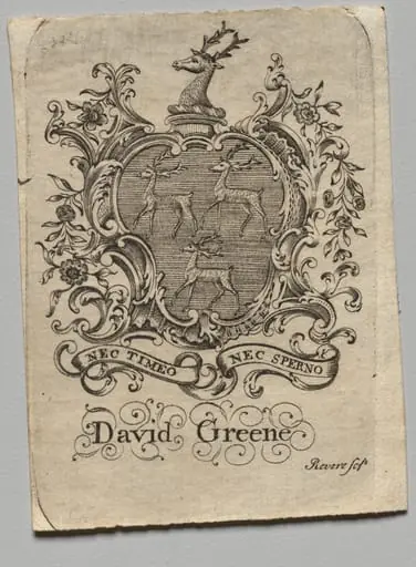 Bookplate:  Coat of Arms with David Greene inscribed below