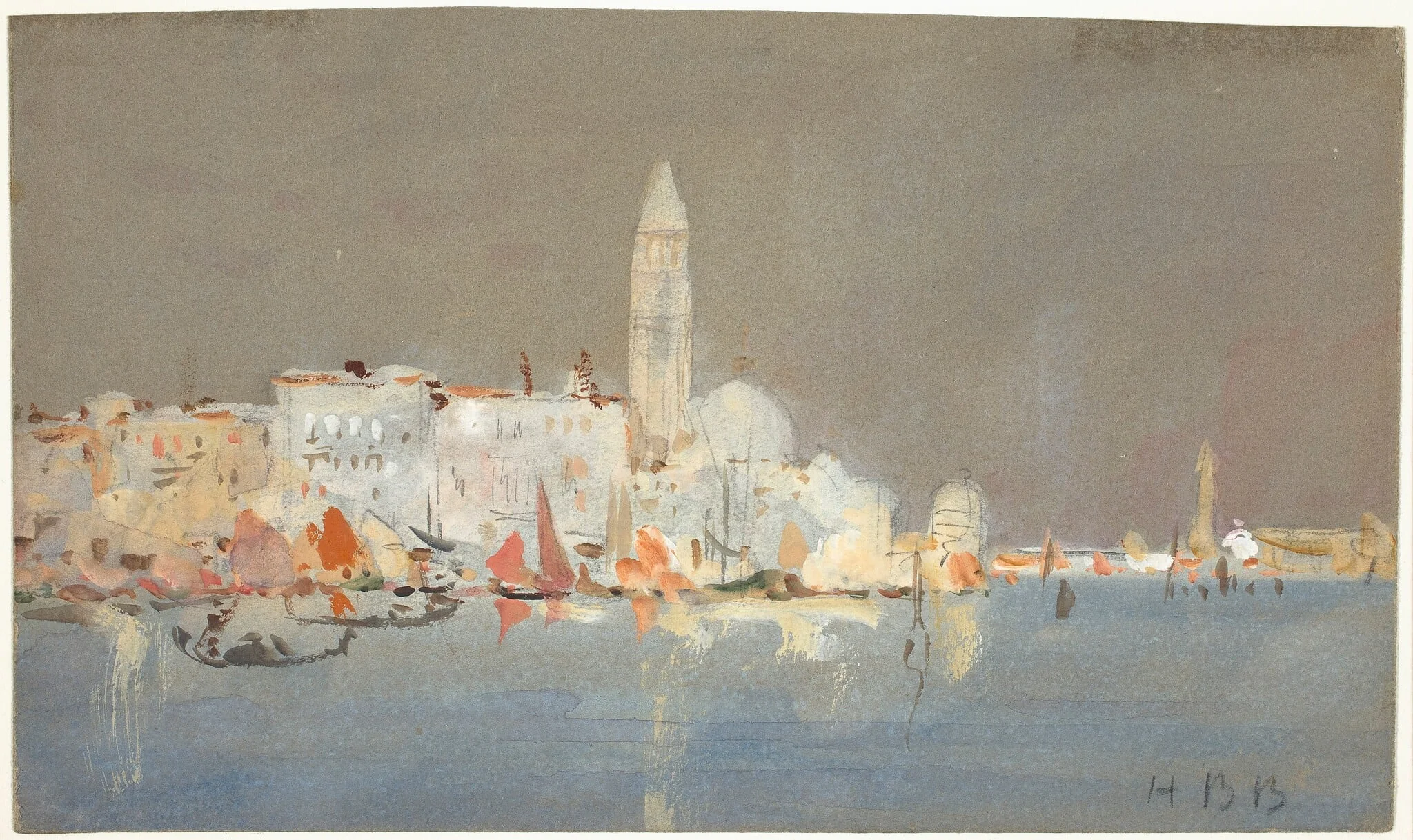 Venetian Capriccio with a Campanile, by Hercules Brabazon Brabazon, gouache, 1864