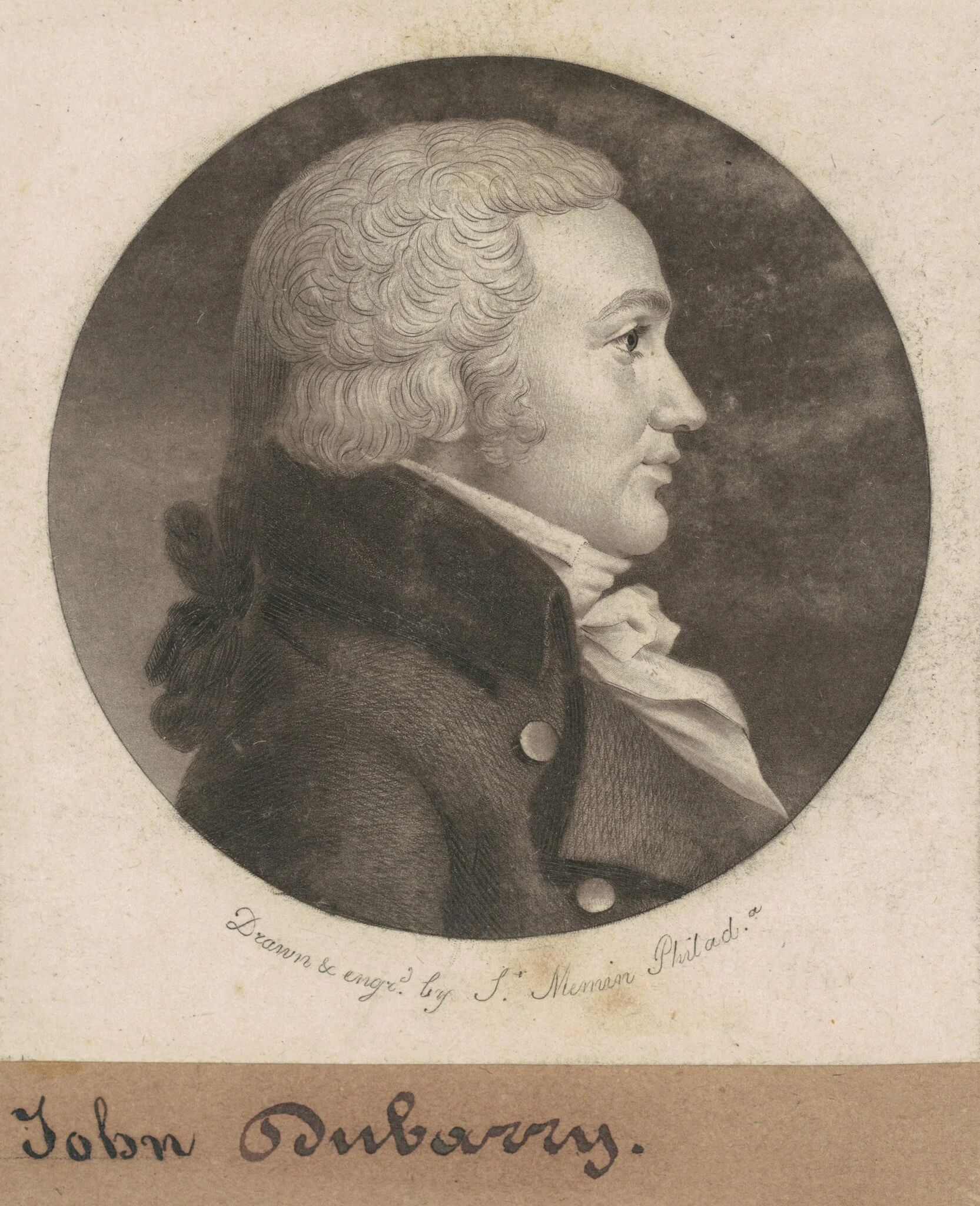 John Dubarry, by Charles Balthazar Julien Févret de Saint-Mémin, ink, 1802