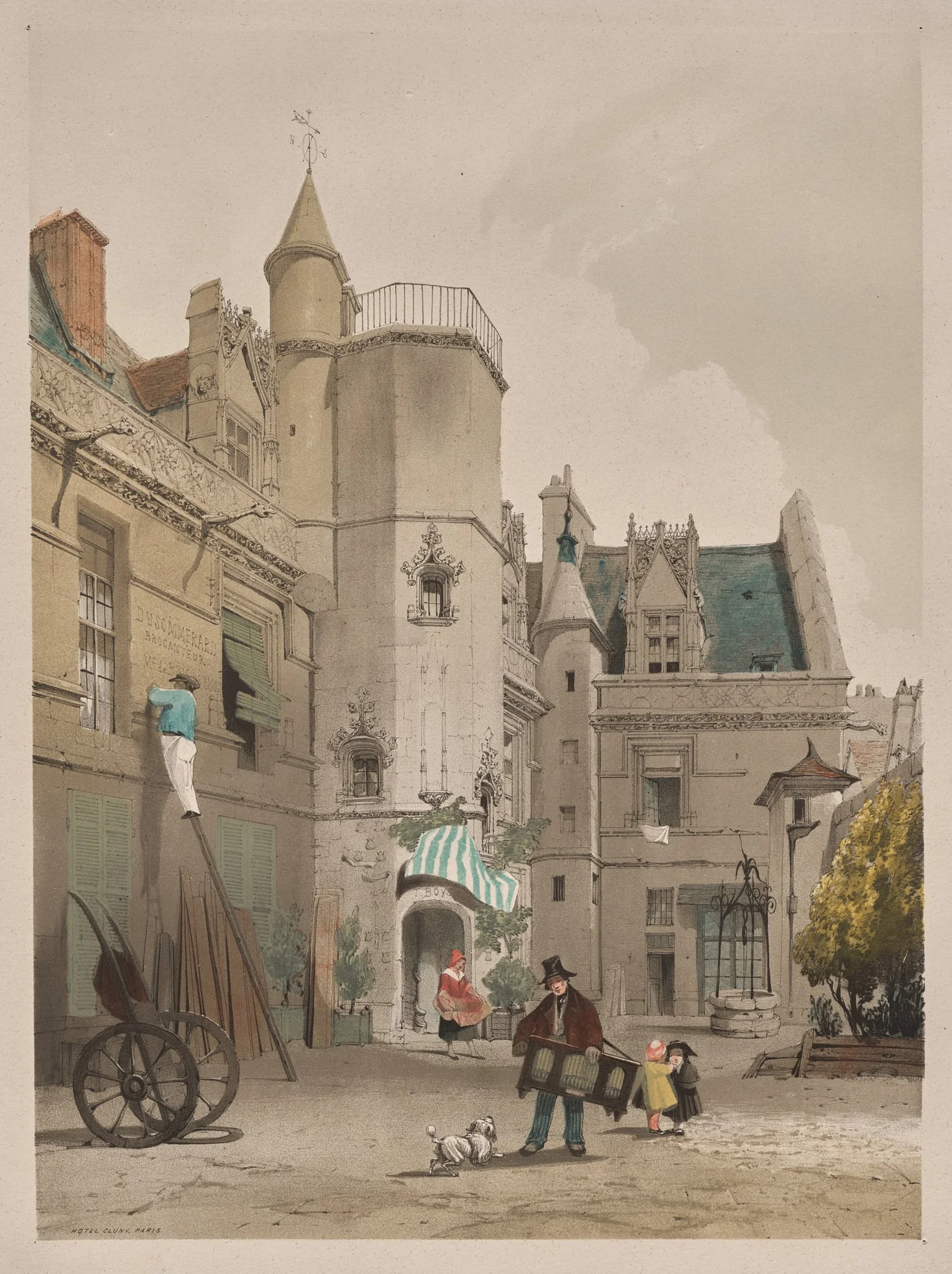Picturesque Architecture in Paris, Ghent, Antwerp, Rouen:  Hôtel Cluny, Paris, by Thomas Shotter Boys, 1839