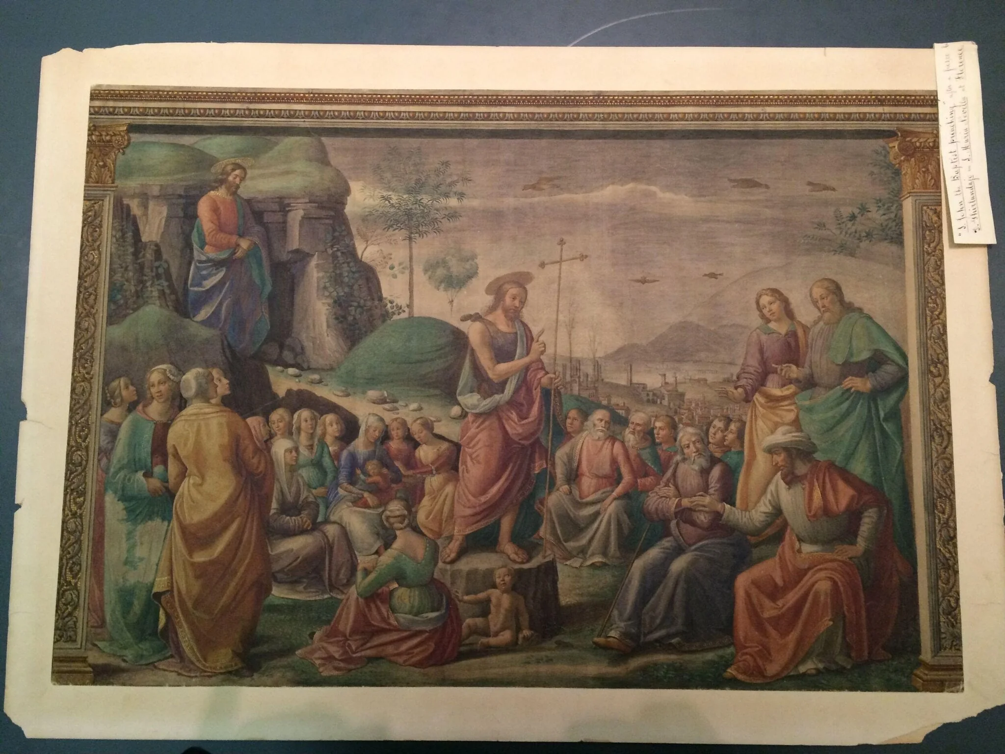 Copy after the Preaching of St. John the Baptist, Domenico Ghirlandaio in the Tornabuoni Chapel, Santa Maria Novella (Florence), by Domenico Ghirlandaio, watercolor, 1865