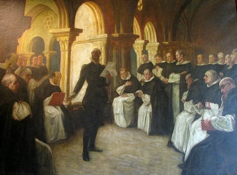 Camões reading «Os Lusíadas» to the Friars of São Domingos, by António Carneiro, oil, 1929